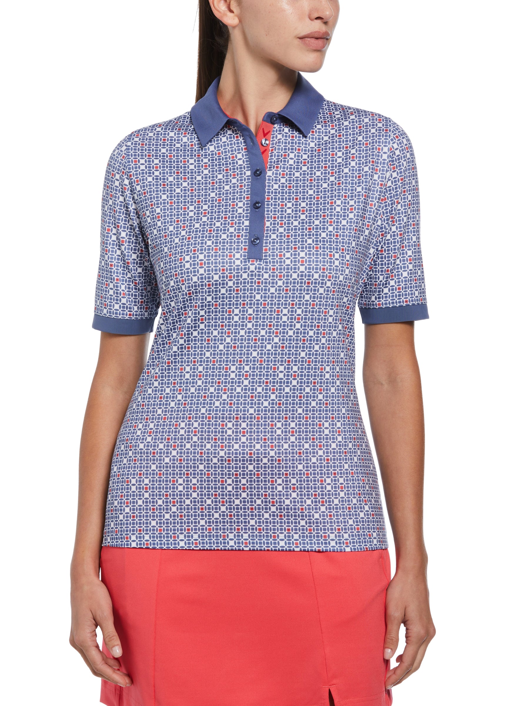 Womens Chevron Geo Short Sleeve with Mesh Insert