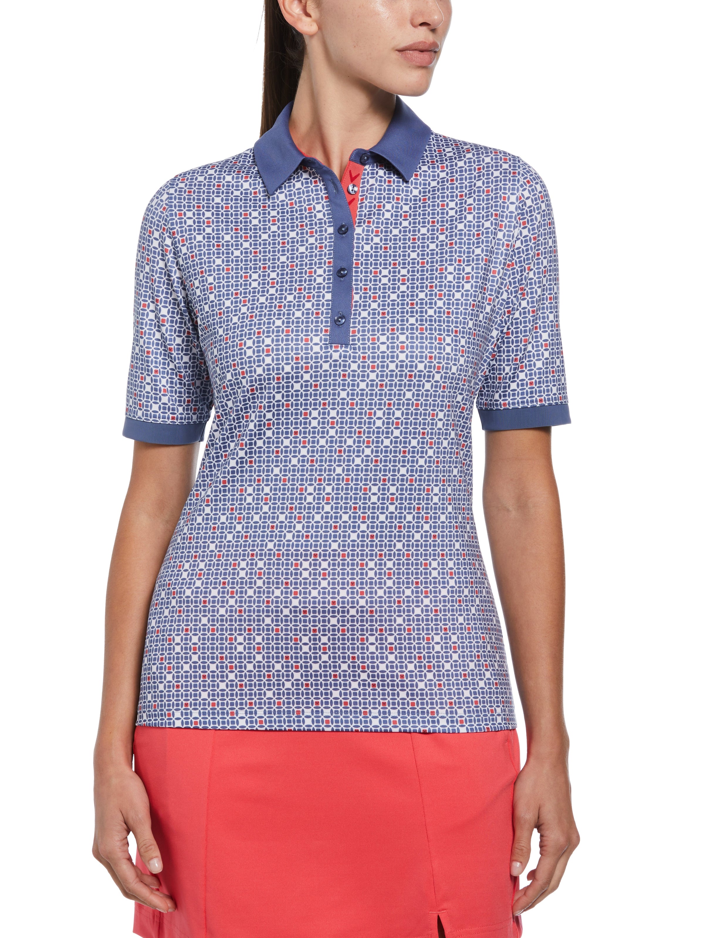 Womens Chevron Geo Short Sleeve with Mesh Insert
