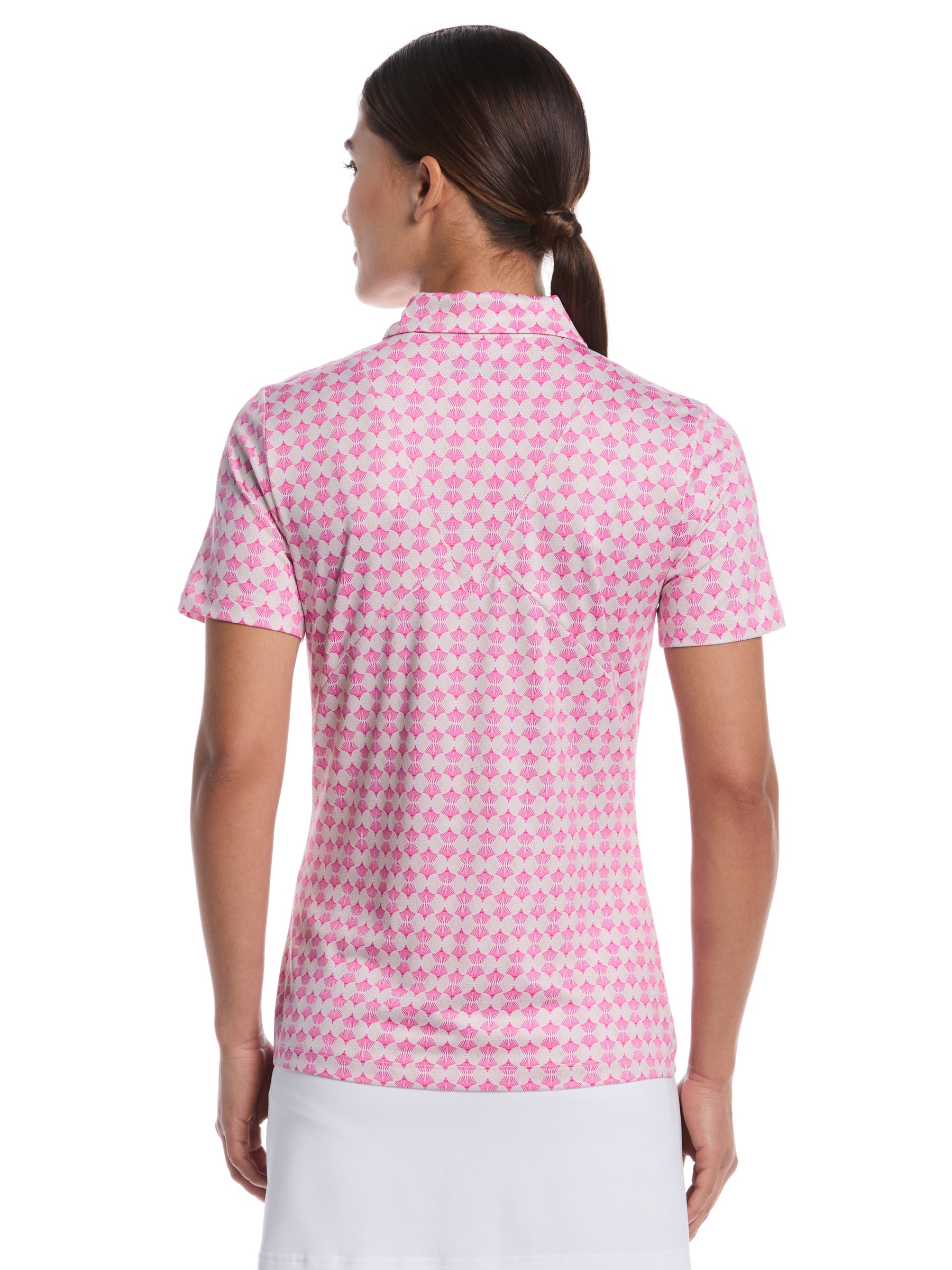 Womens Deco Geo Print Mesh Insert Polo
