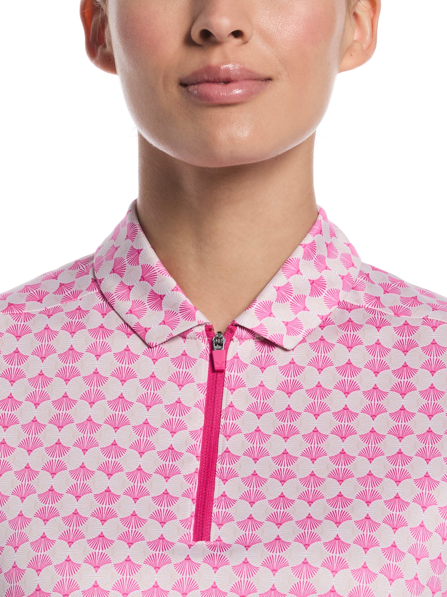 Womens Deco Geo Print Mesh Insert Polo