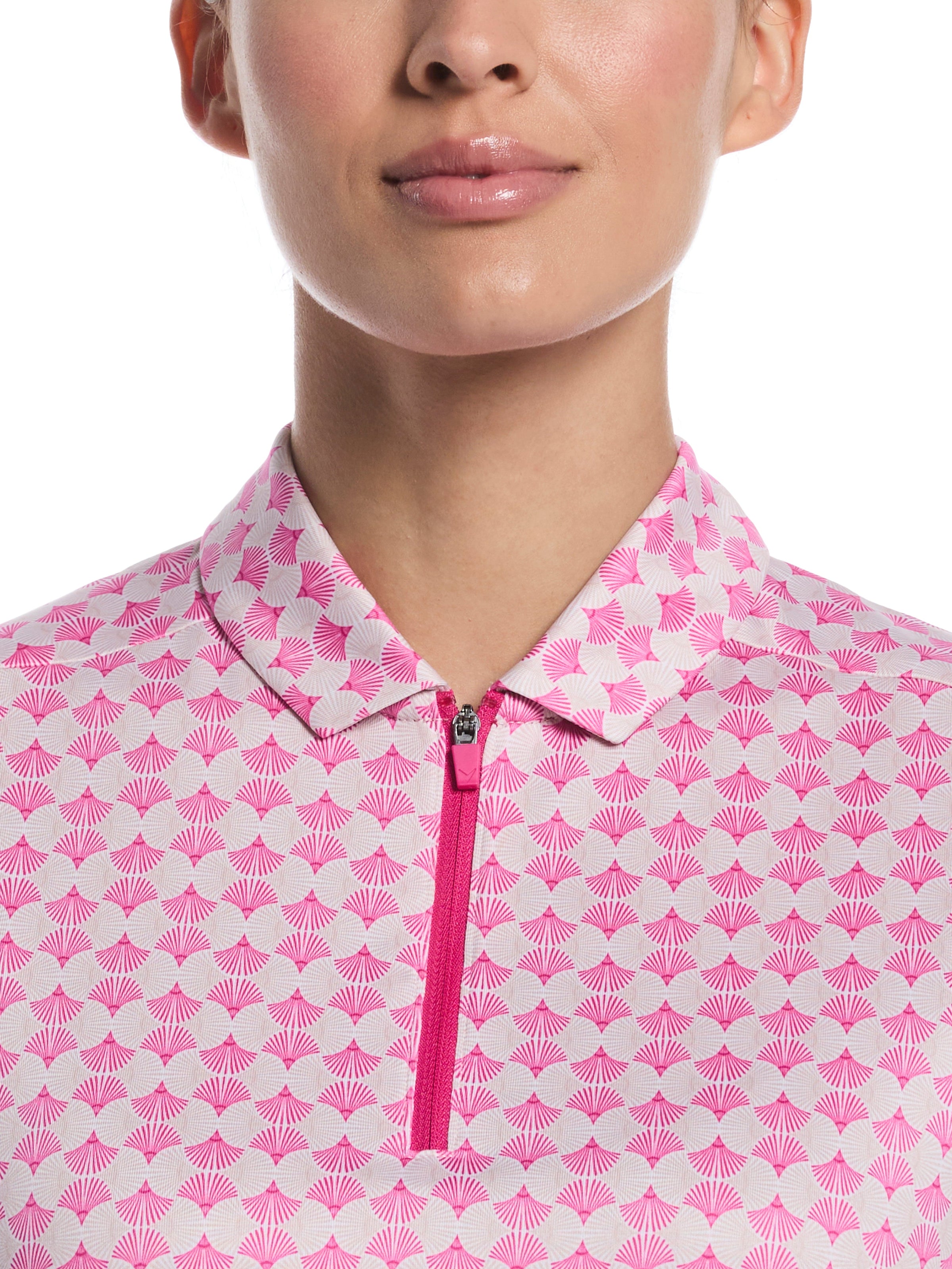 Womens Deco Geo Print Mesh Insert Polo