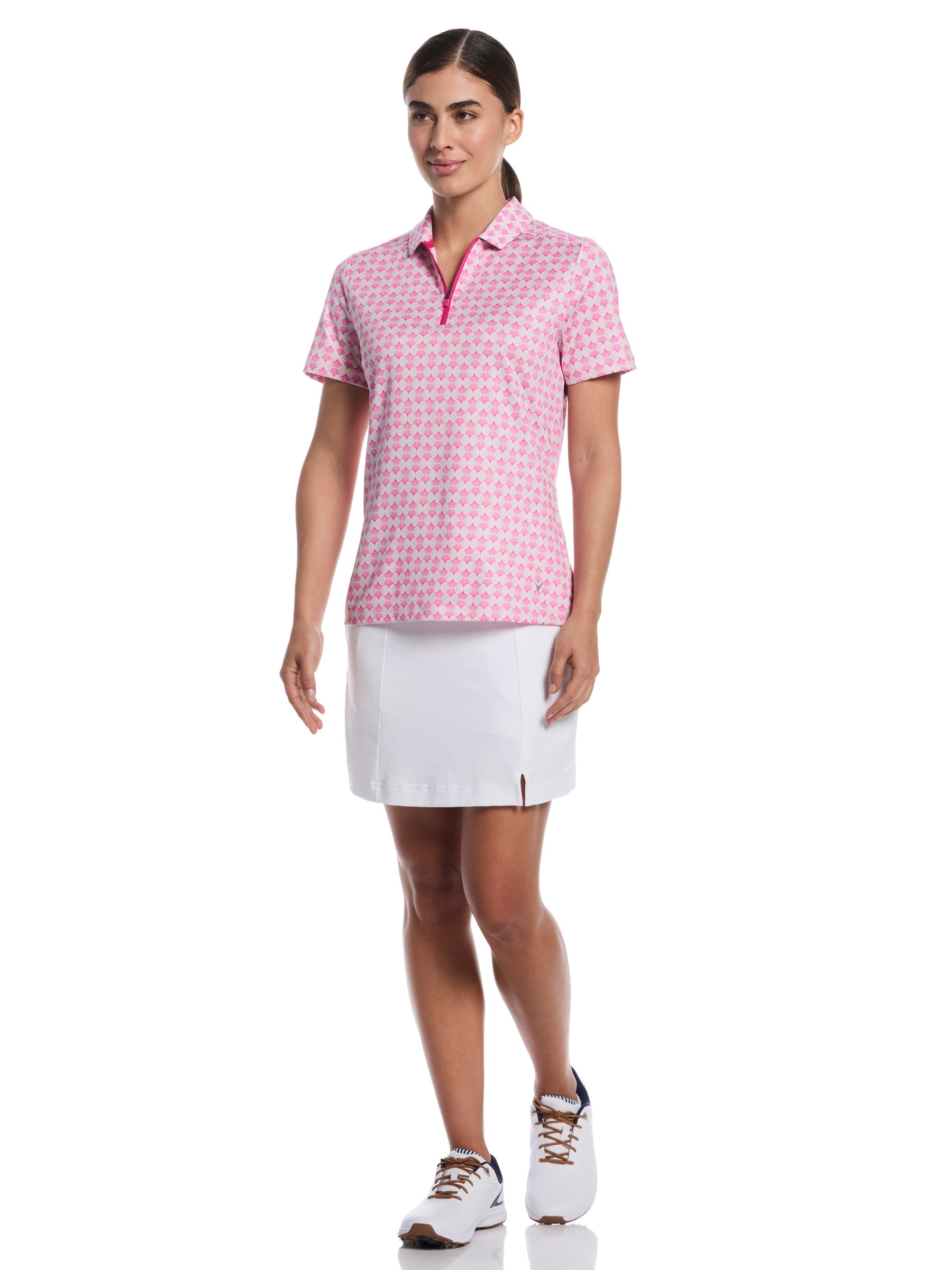 Womens Deco Geo Print Mesh Insert Polo