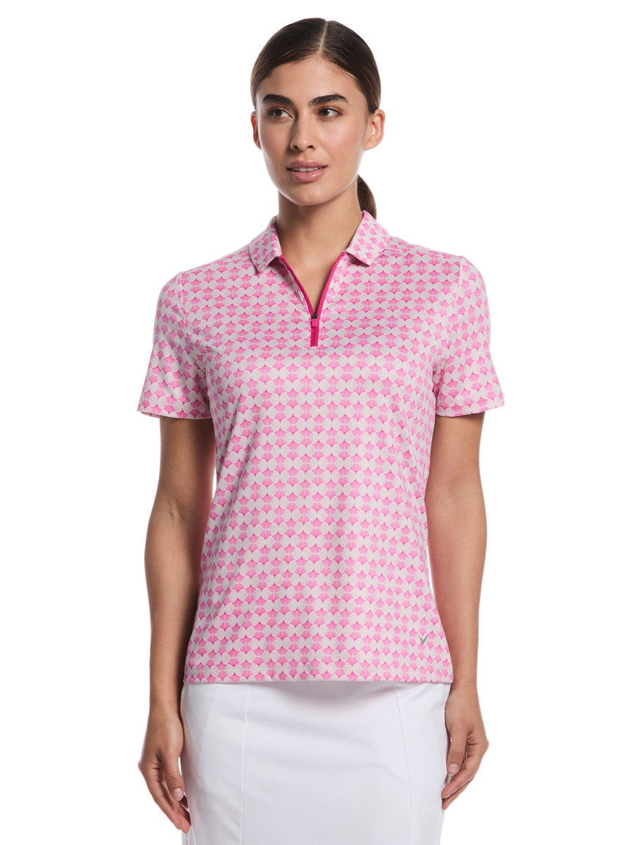 Womens Deco Geo Print Mesh Insert Polo