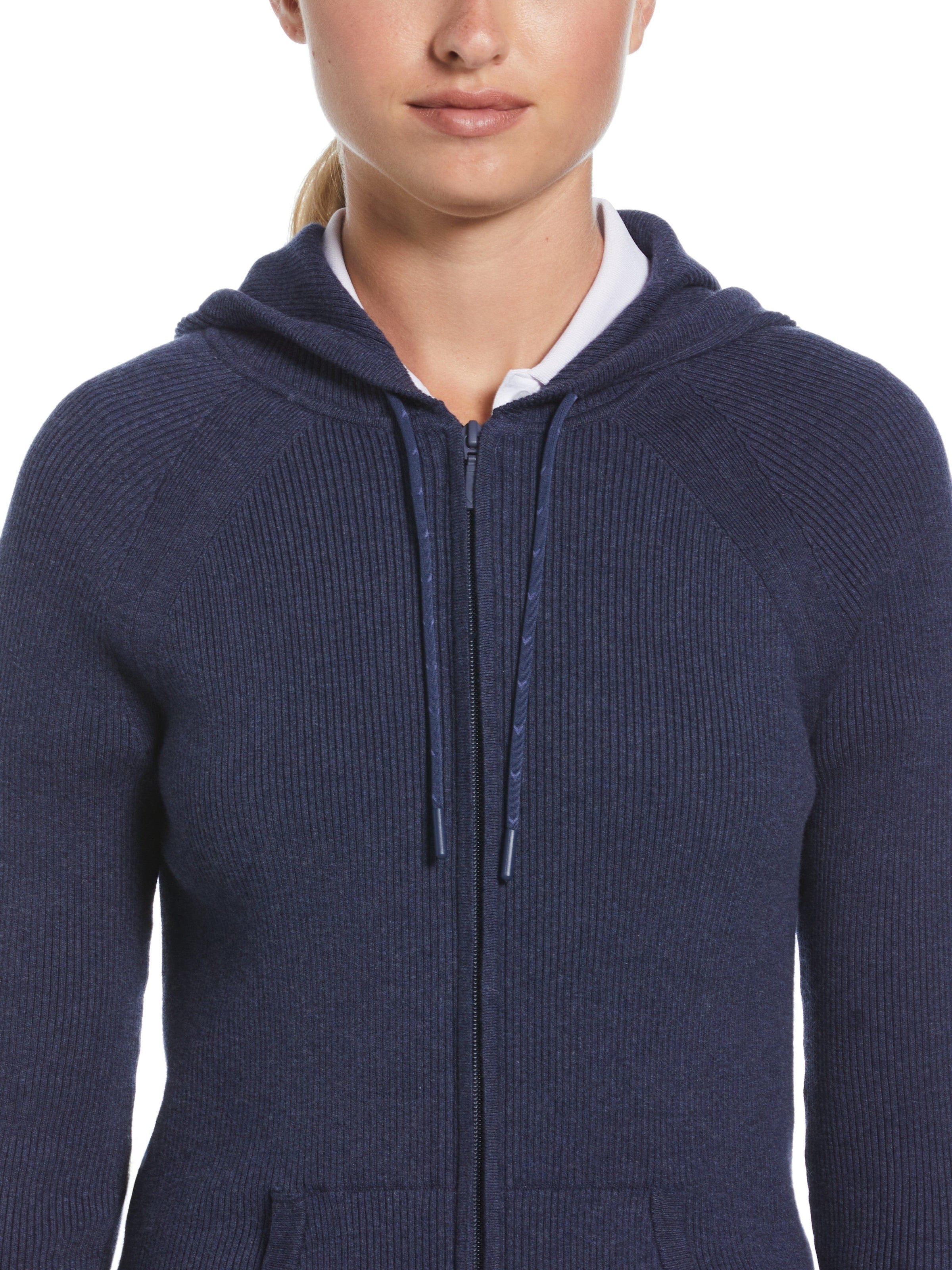 Womens Full-Zip Texture Hoodie Sweater