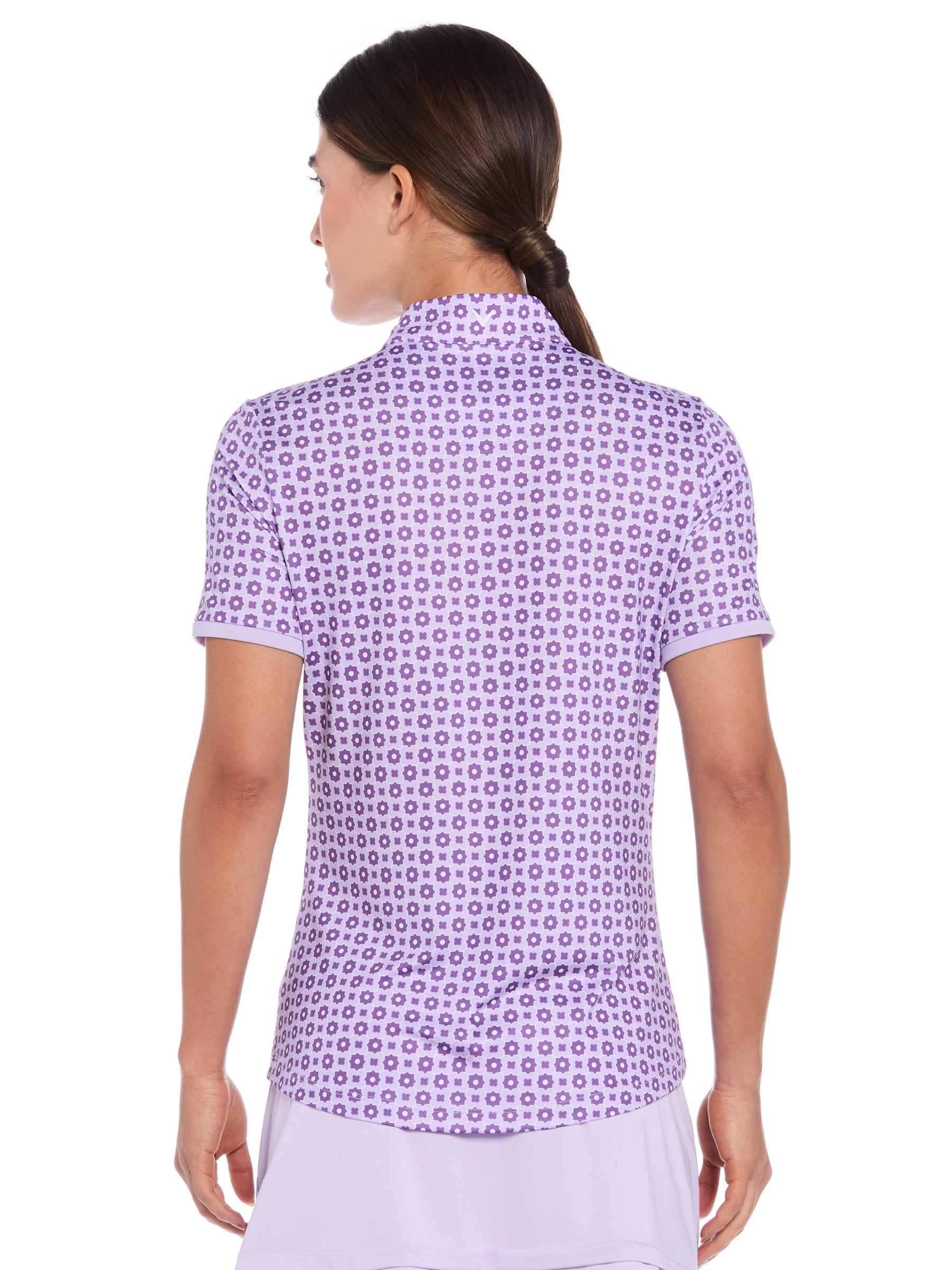 Womens Geo Print Zip Golf Polo