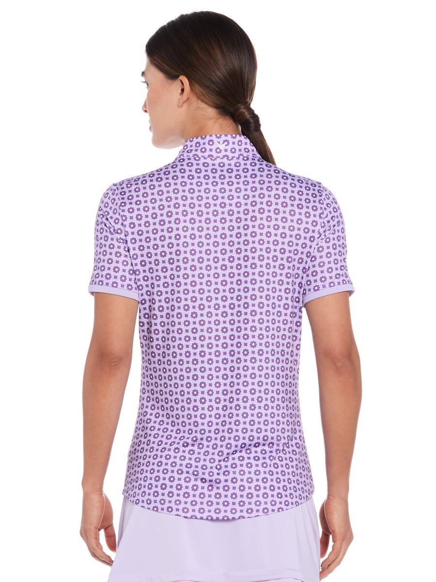 Womens Geo Print Zip Golf Polo