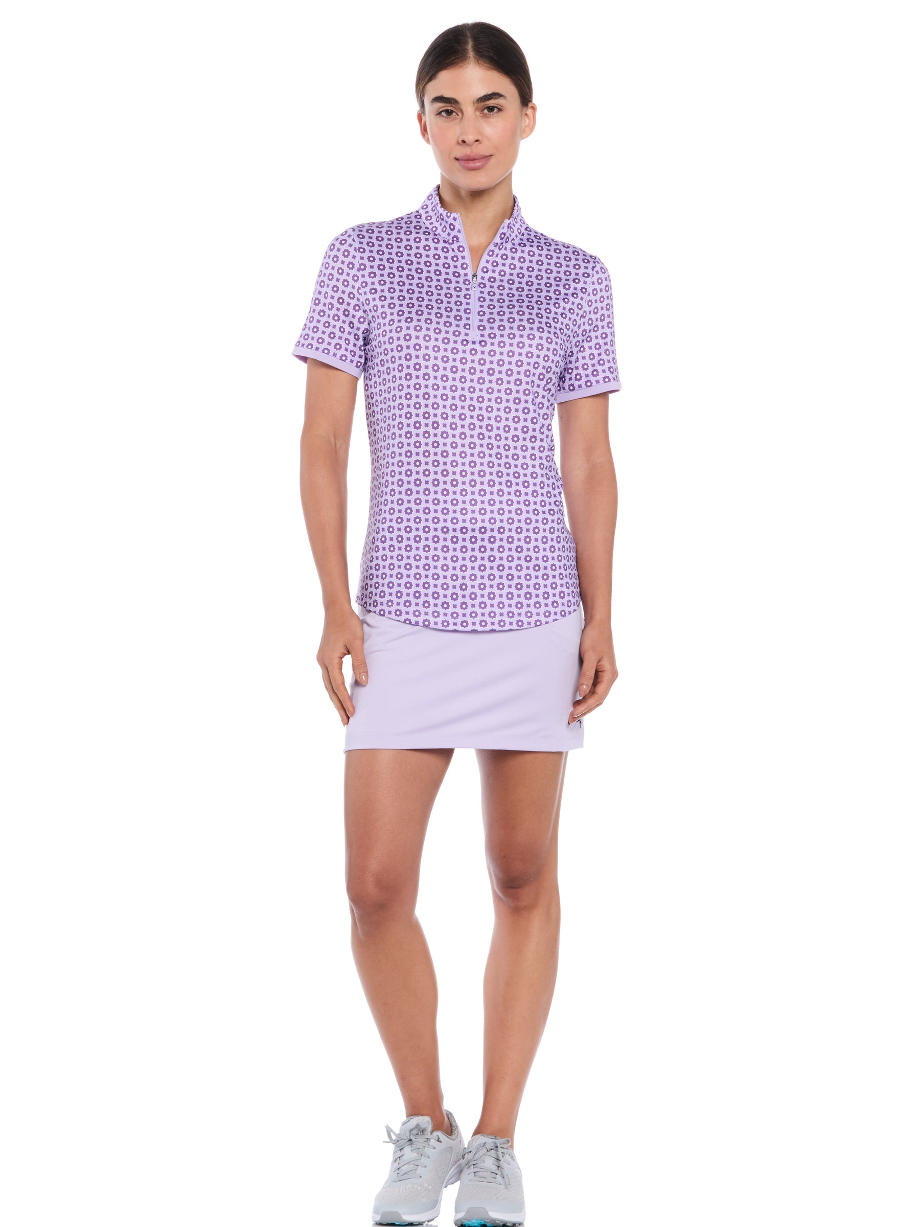Womens Geo Print Zip Golf Polo