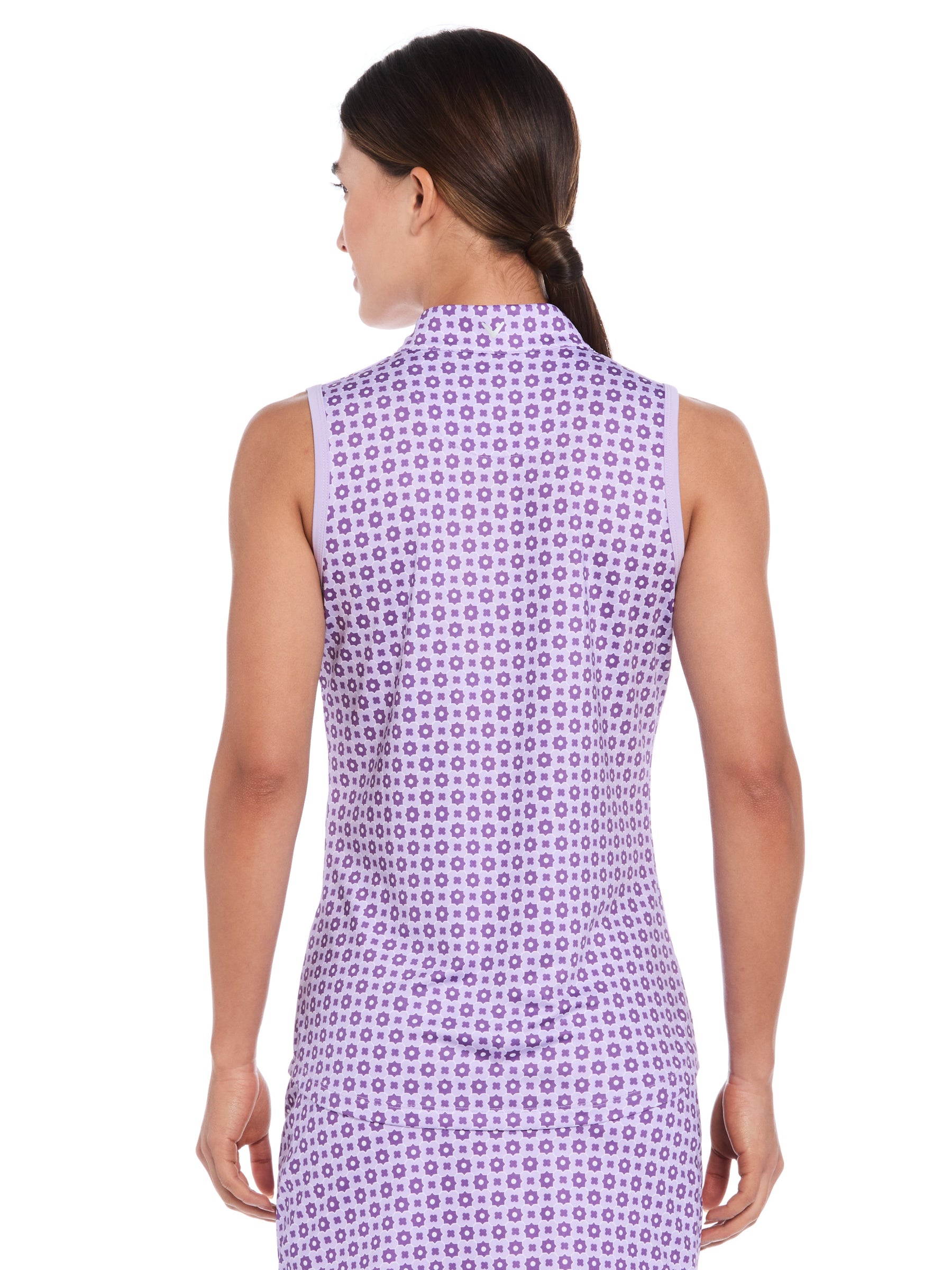 Womens Geo Print Zip Neck Golf Polo