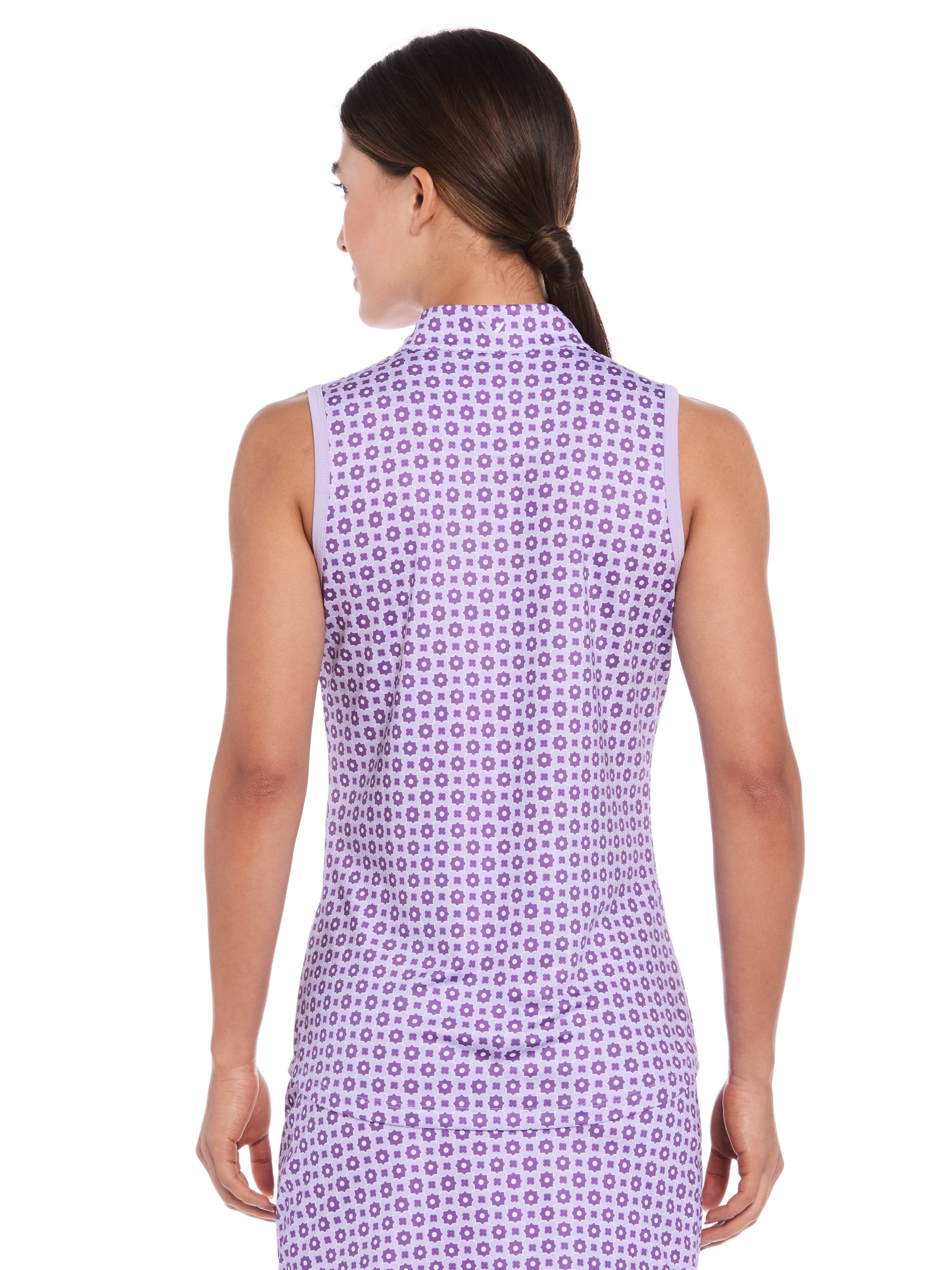 Womens Geo Print Zip Neck Golf Polo