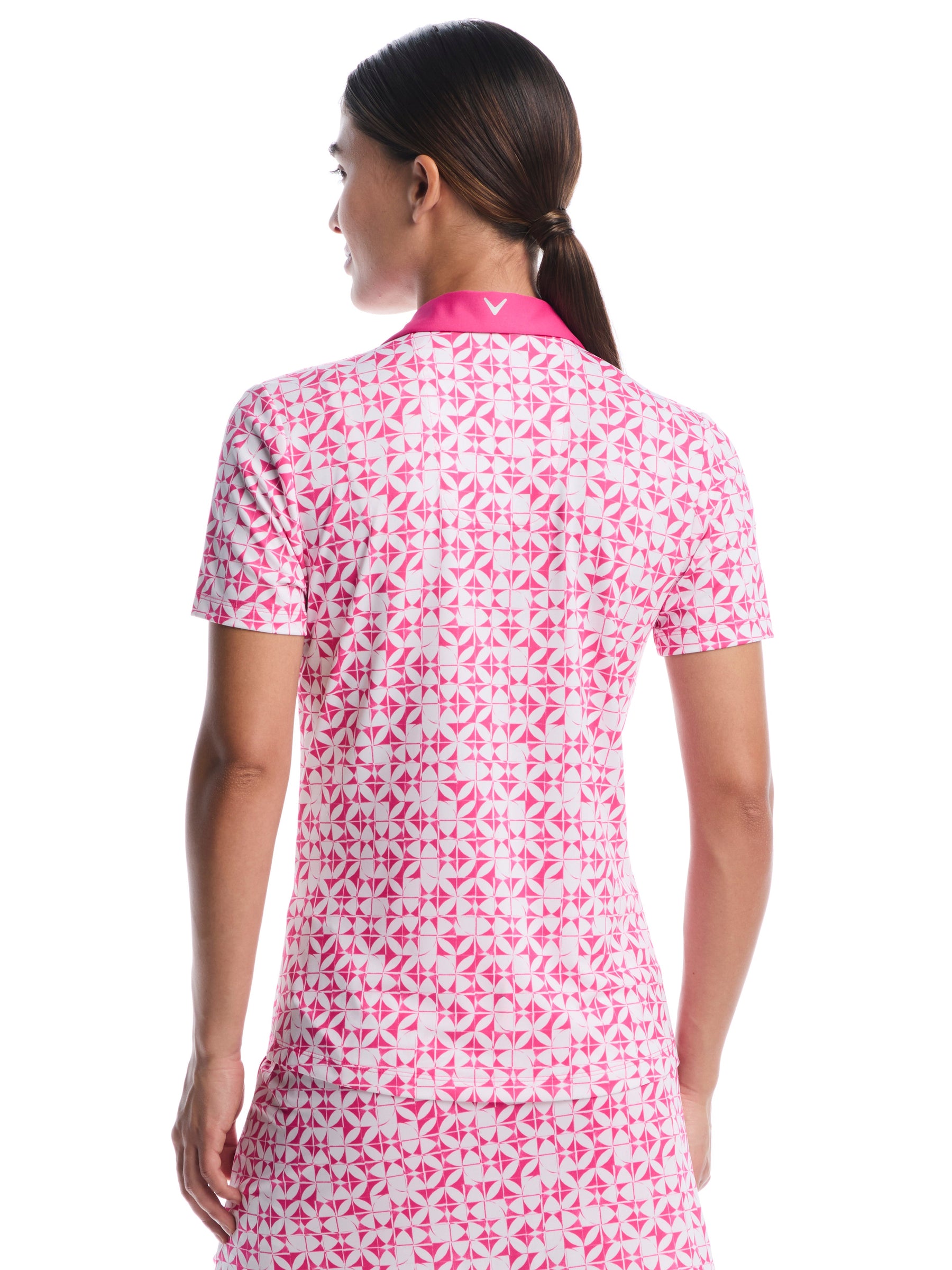 Womens Geometric Print Golf V-Neck Polo