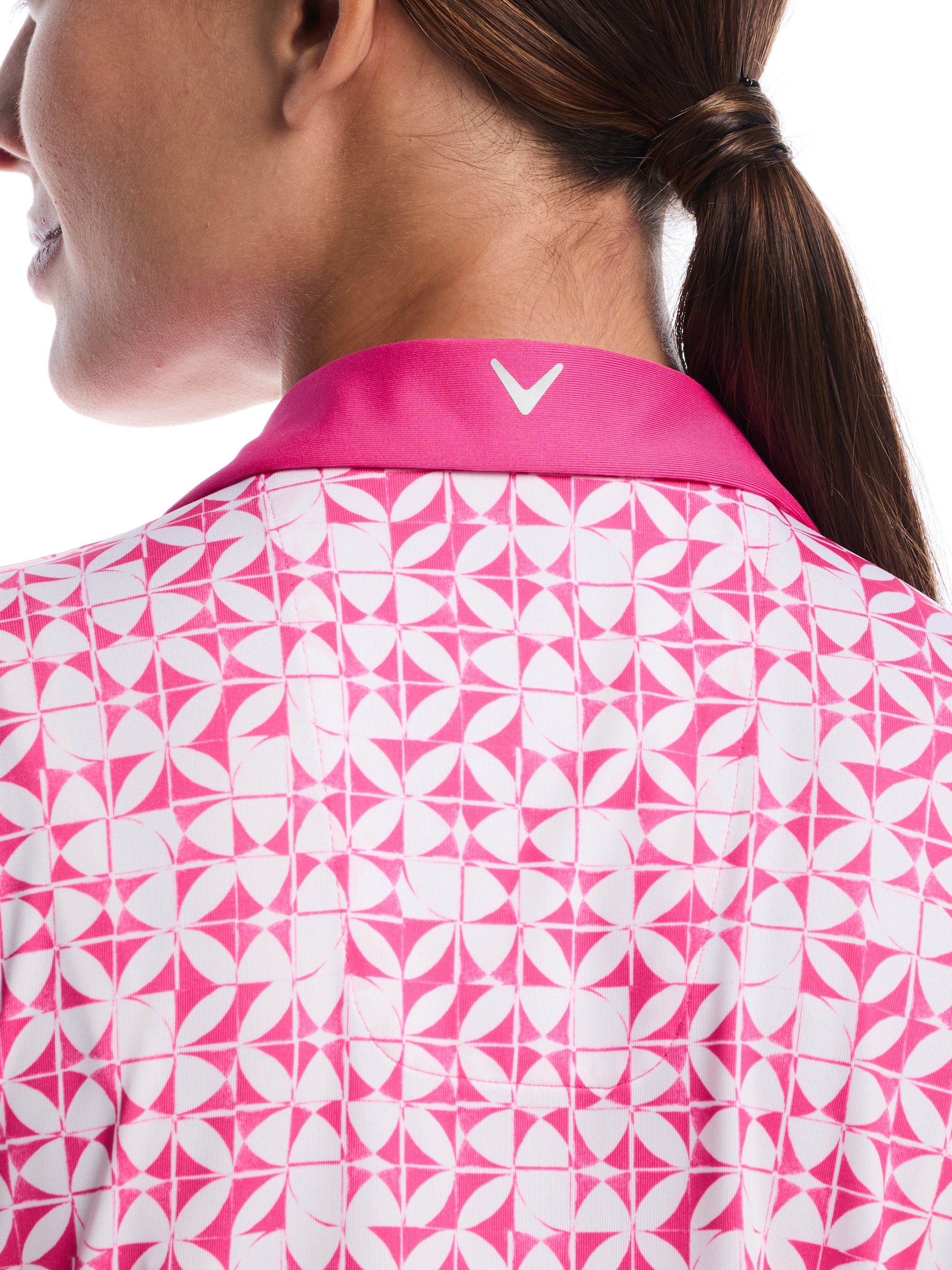 Womens Geometric Print Golf V-Neck Polo