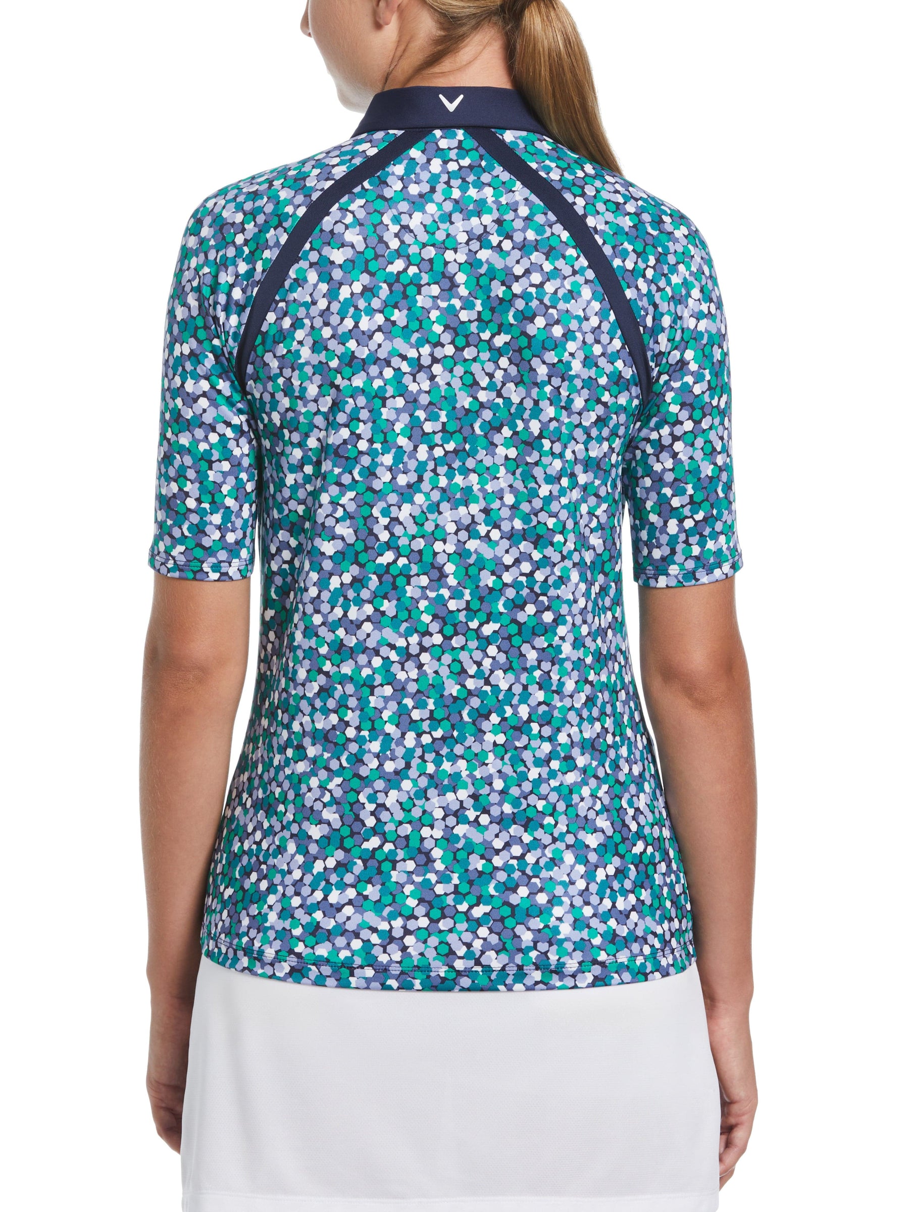 Womens Hexagon Confetti Print Polo