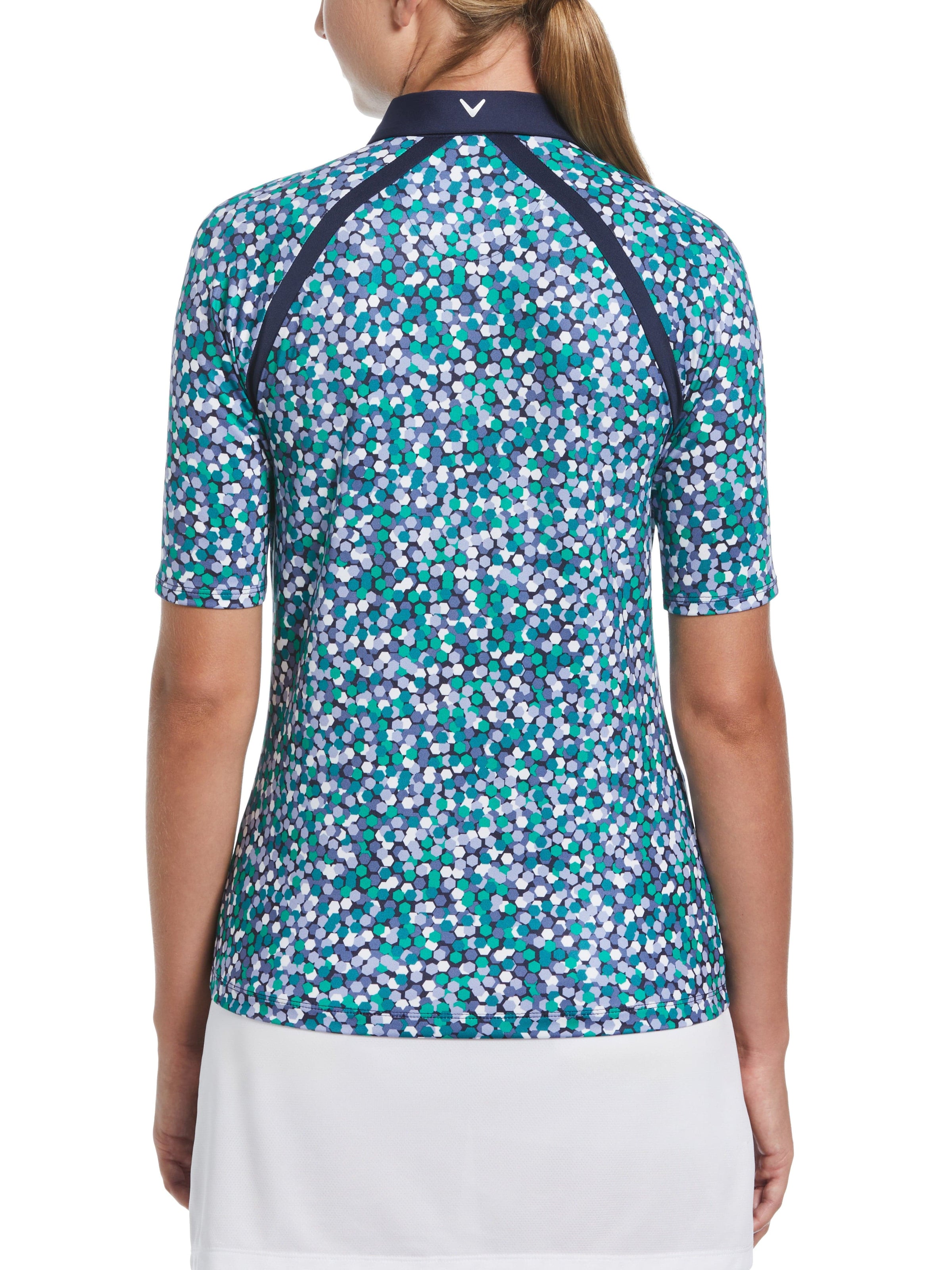 Womens Hexagon Confetti Print Polo