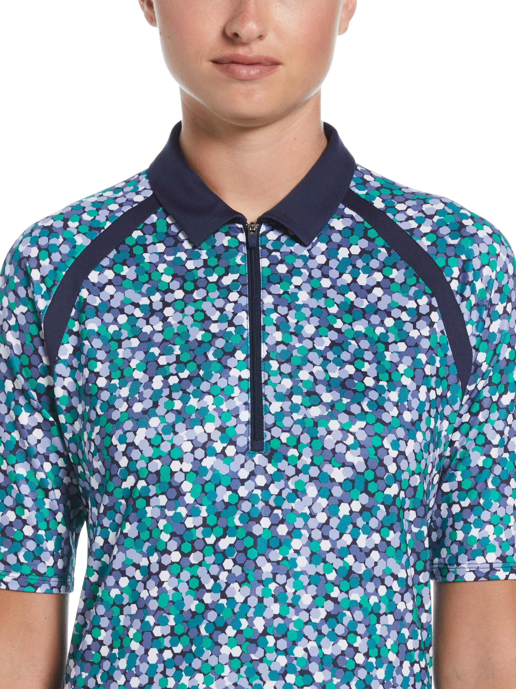 Womens Hexagon Confetti Print Polo