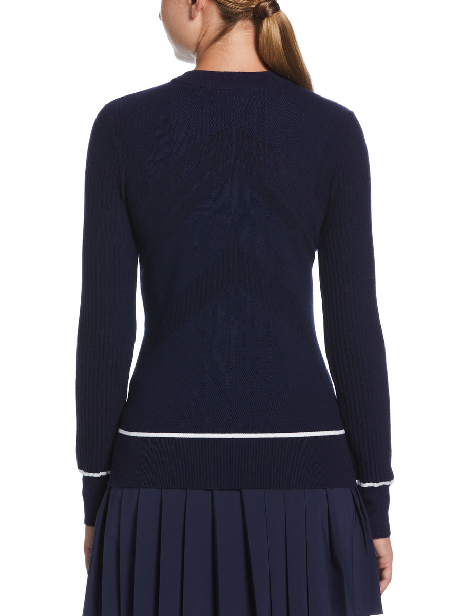 Womens Multi-Stitch Chevron Sweater with Tipping