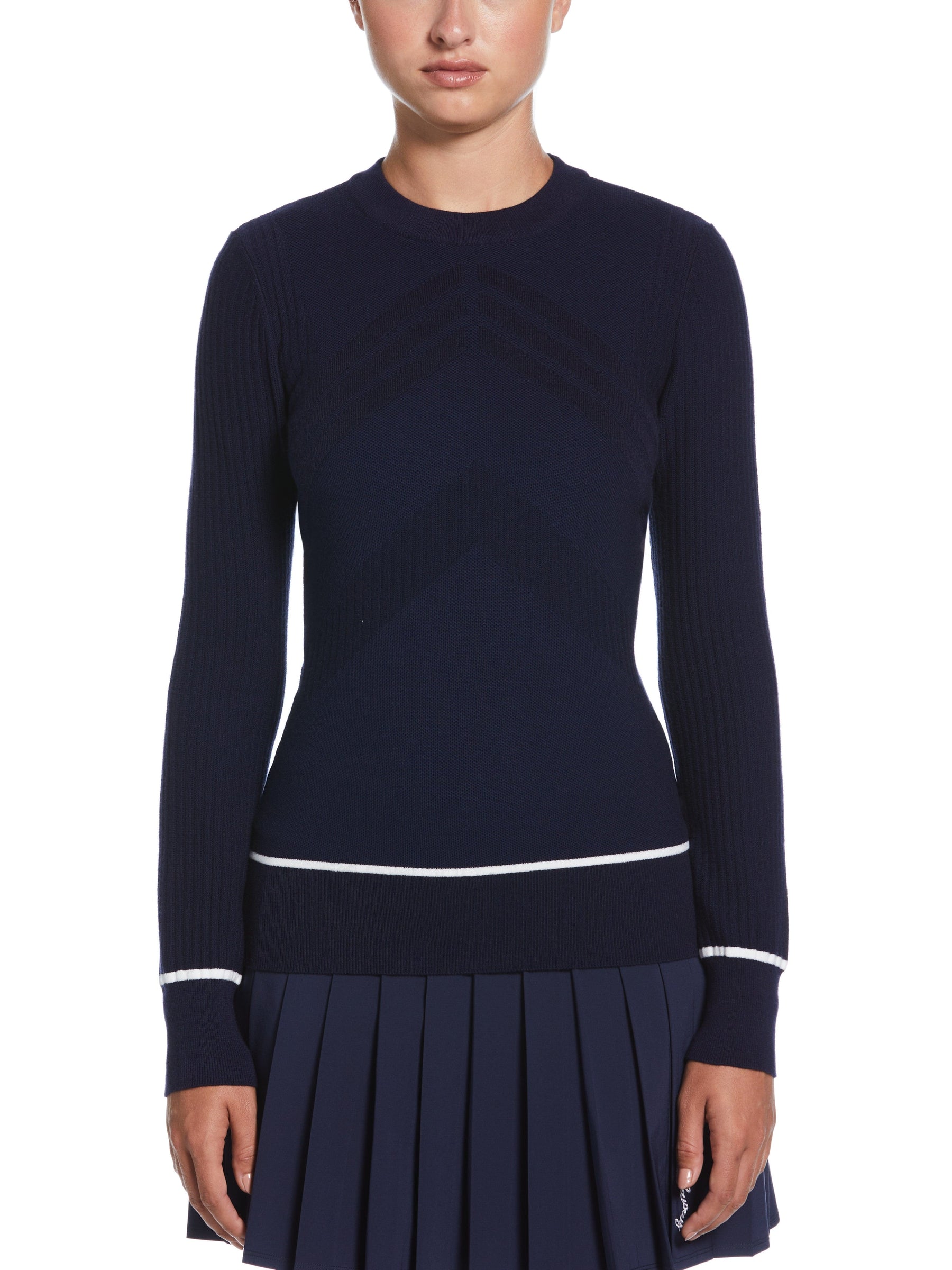 Womens Multi-Stitch Chevron Sweater with Tipping