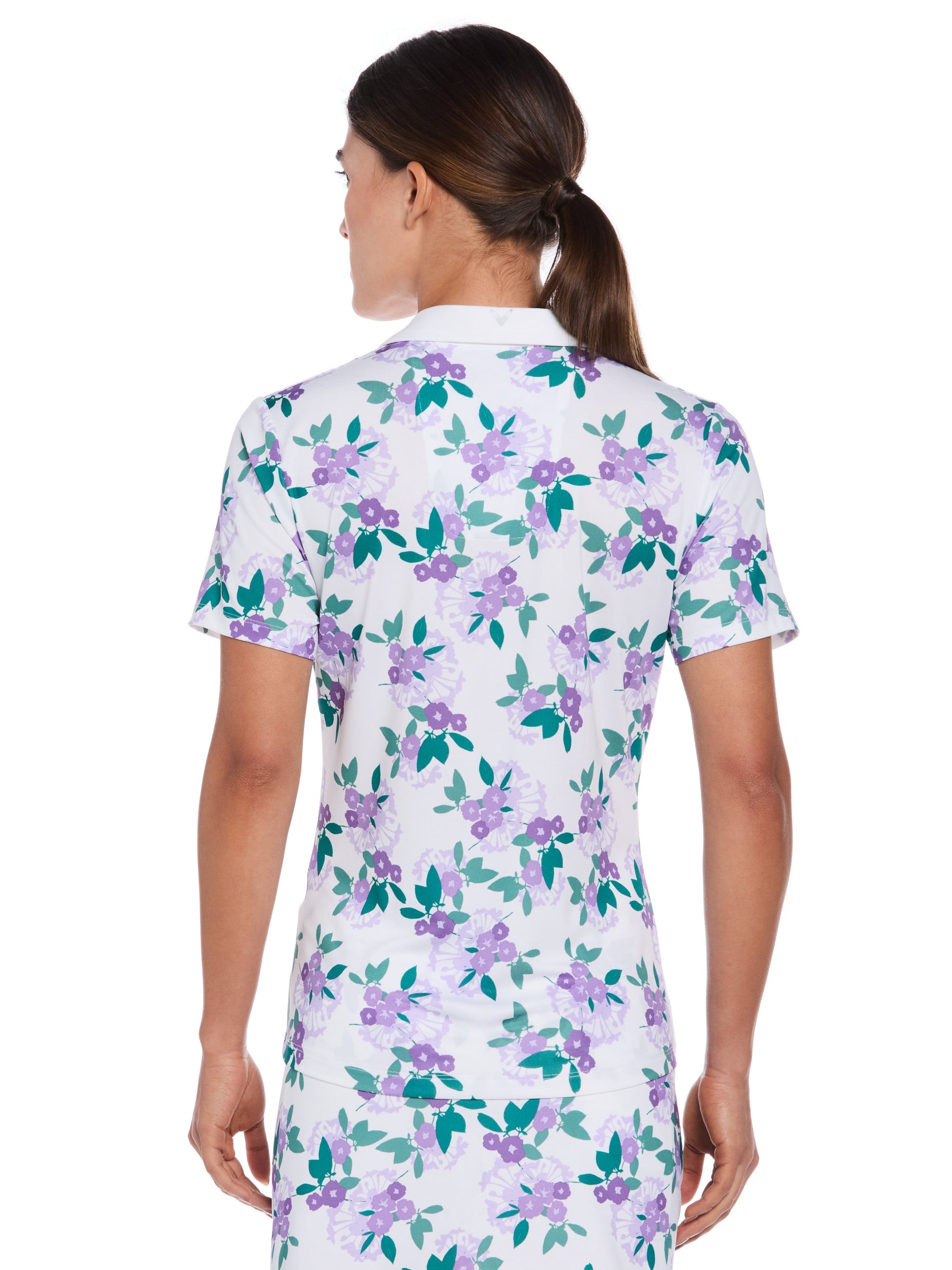 Womens Open Floral Print Golf Polo