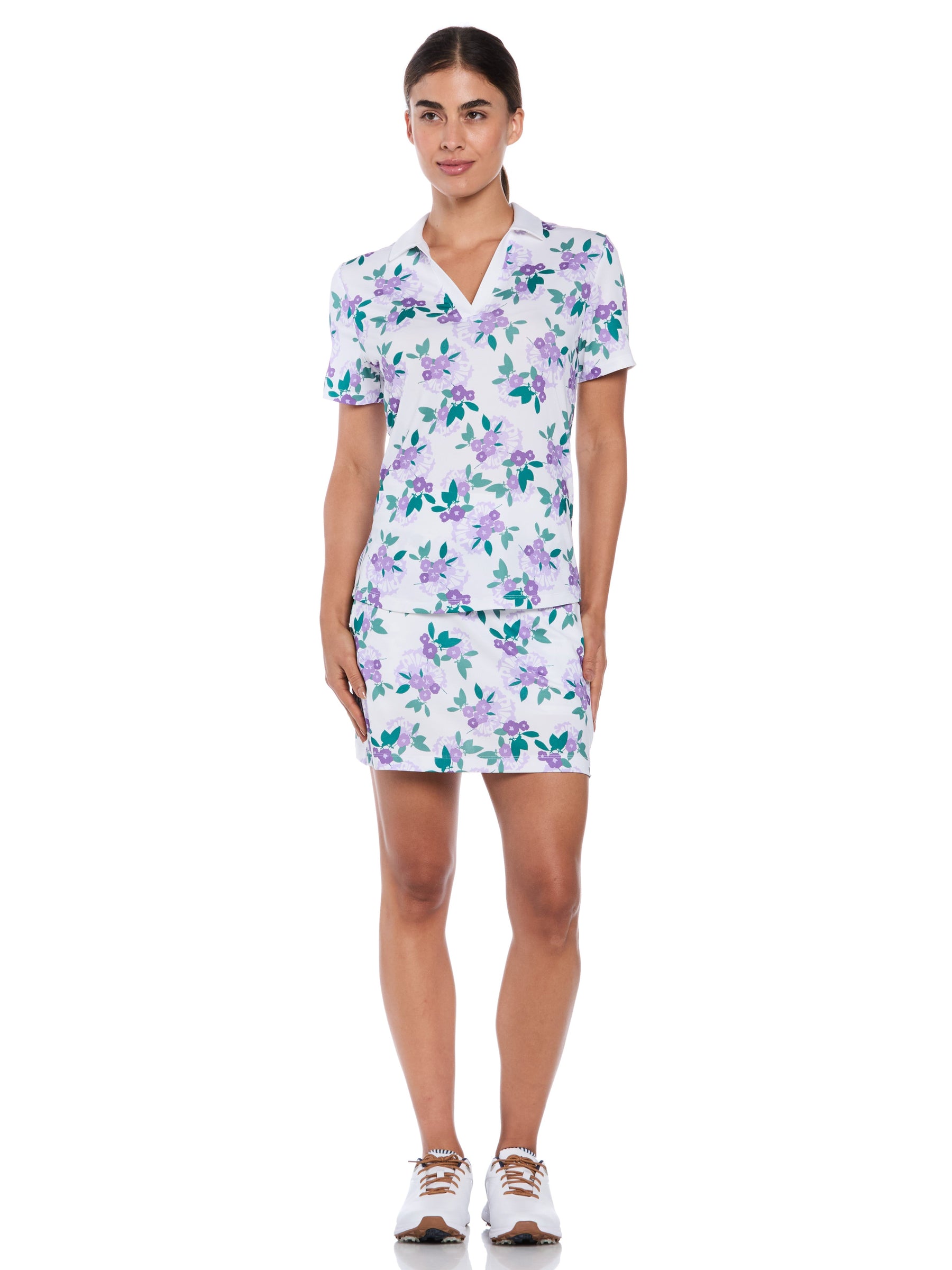Womens Open Floral Print Golf Polo