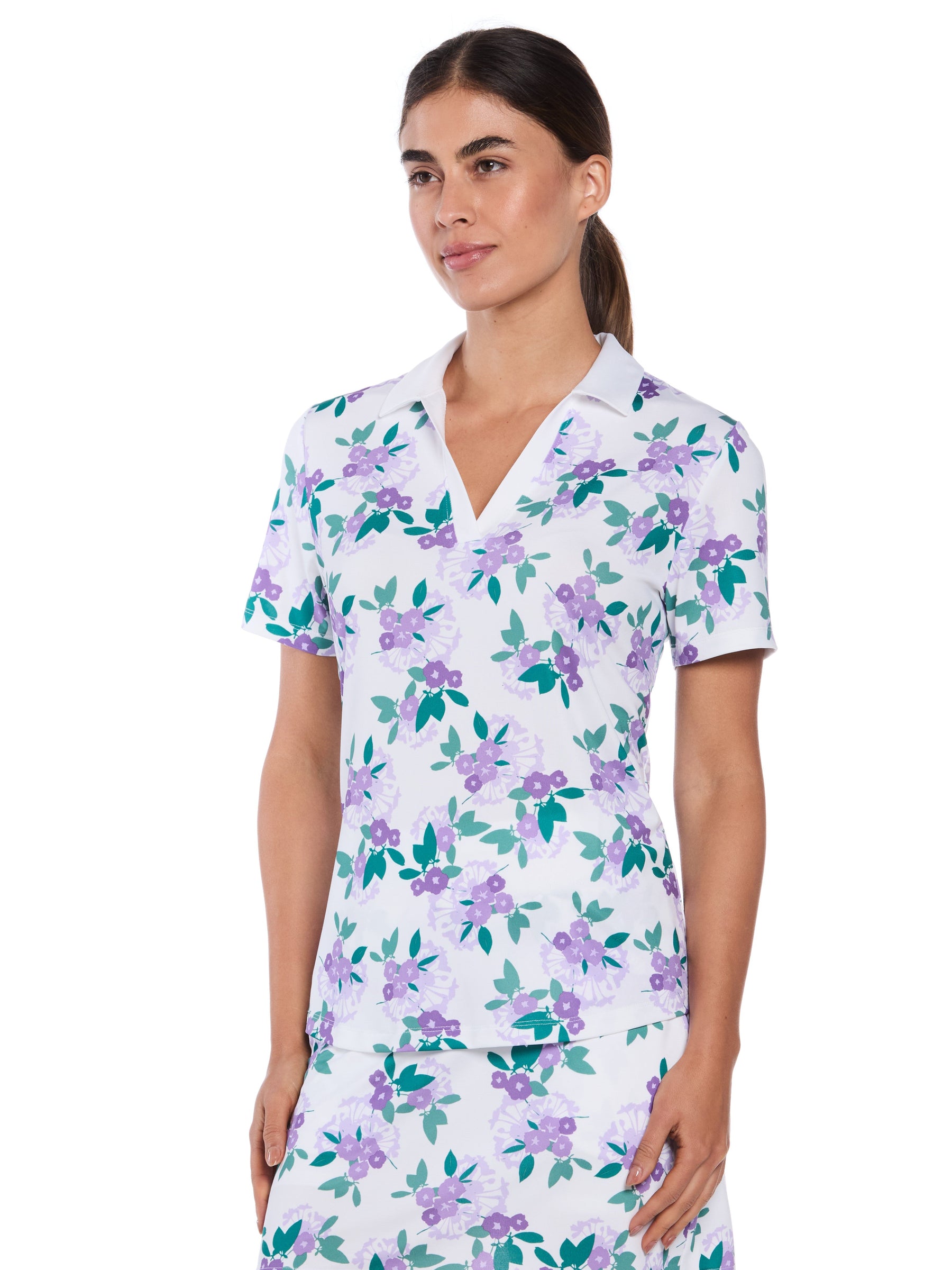 Womens Open Floral Print Golf Polo