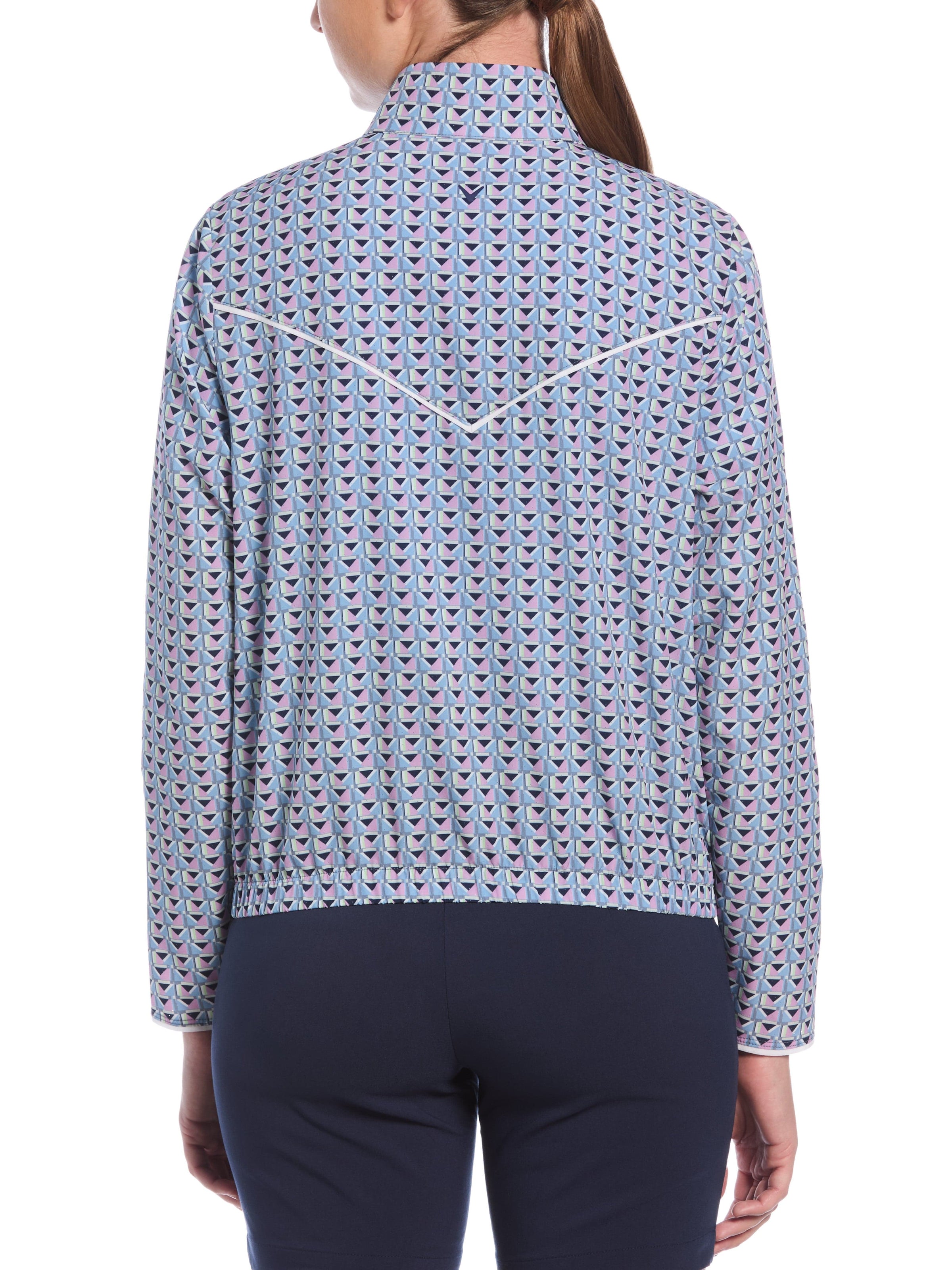 Womens Perforated Woven Cropped Quarter Zip