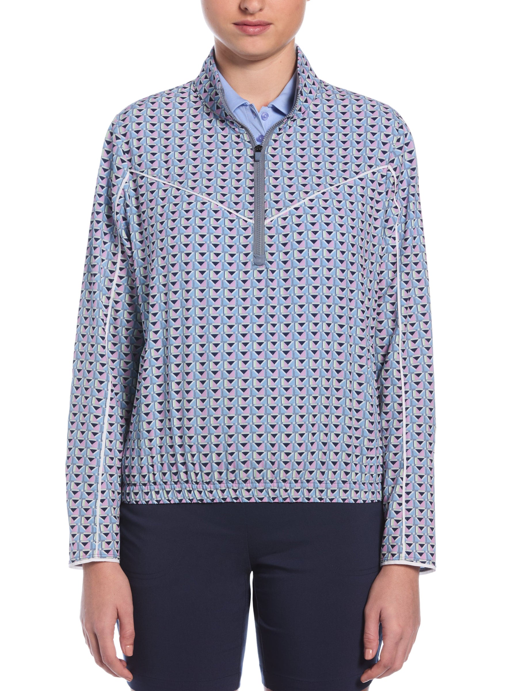 Womens Perforated Woven Cropped Quarter Zip