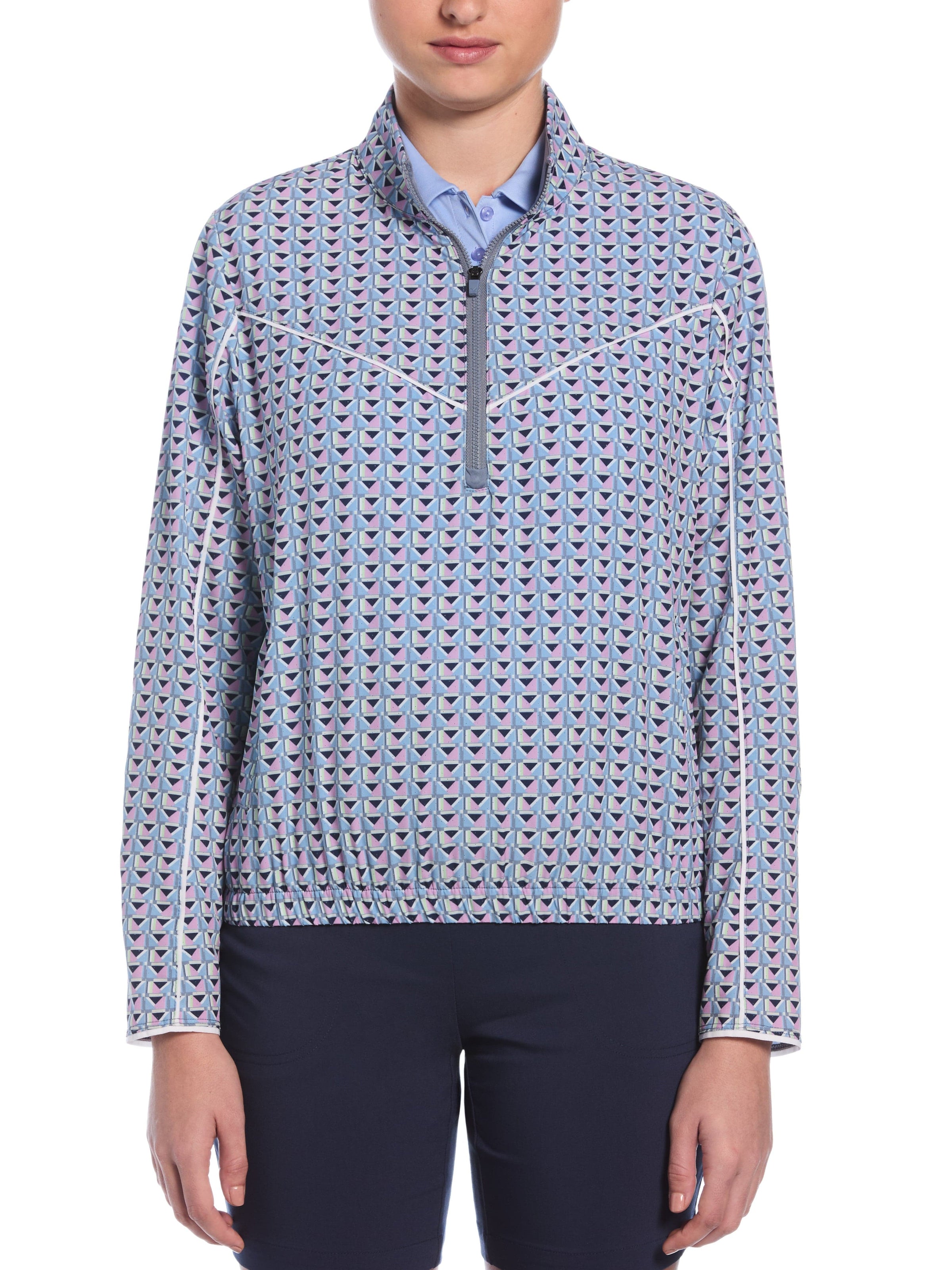 Womens Perforated Woven Cropped Quarter Zip