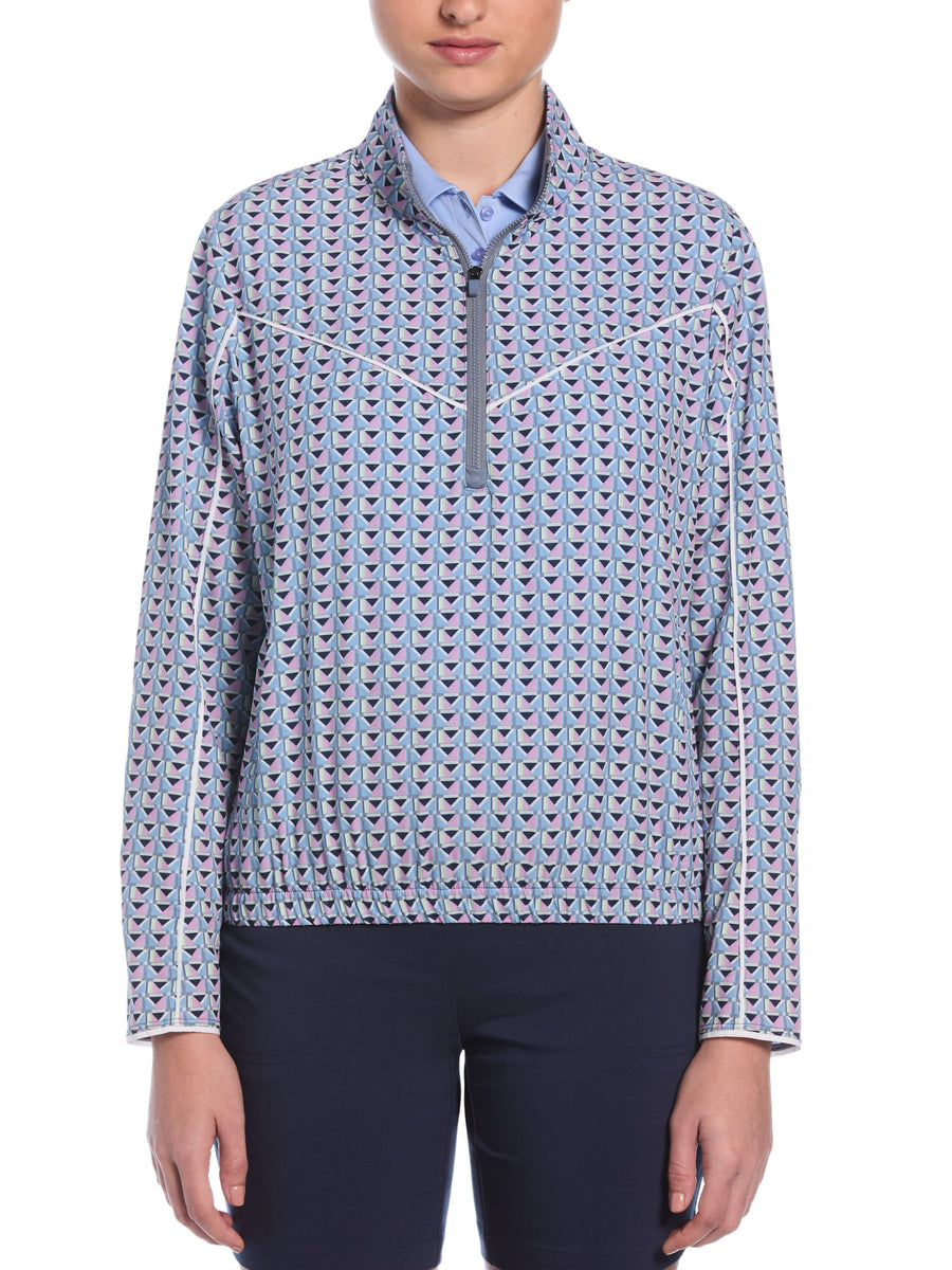 Womens Perforated Woven Cropped Quarter Zip