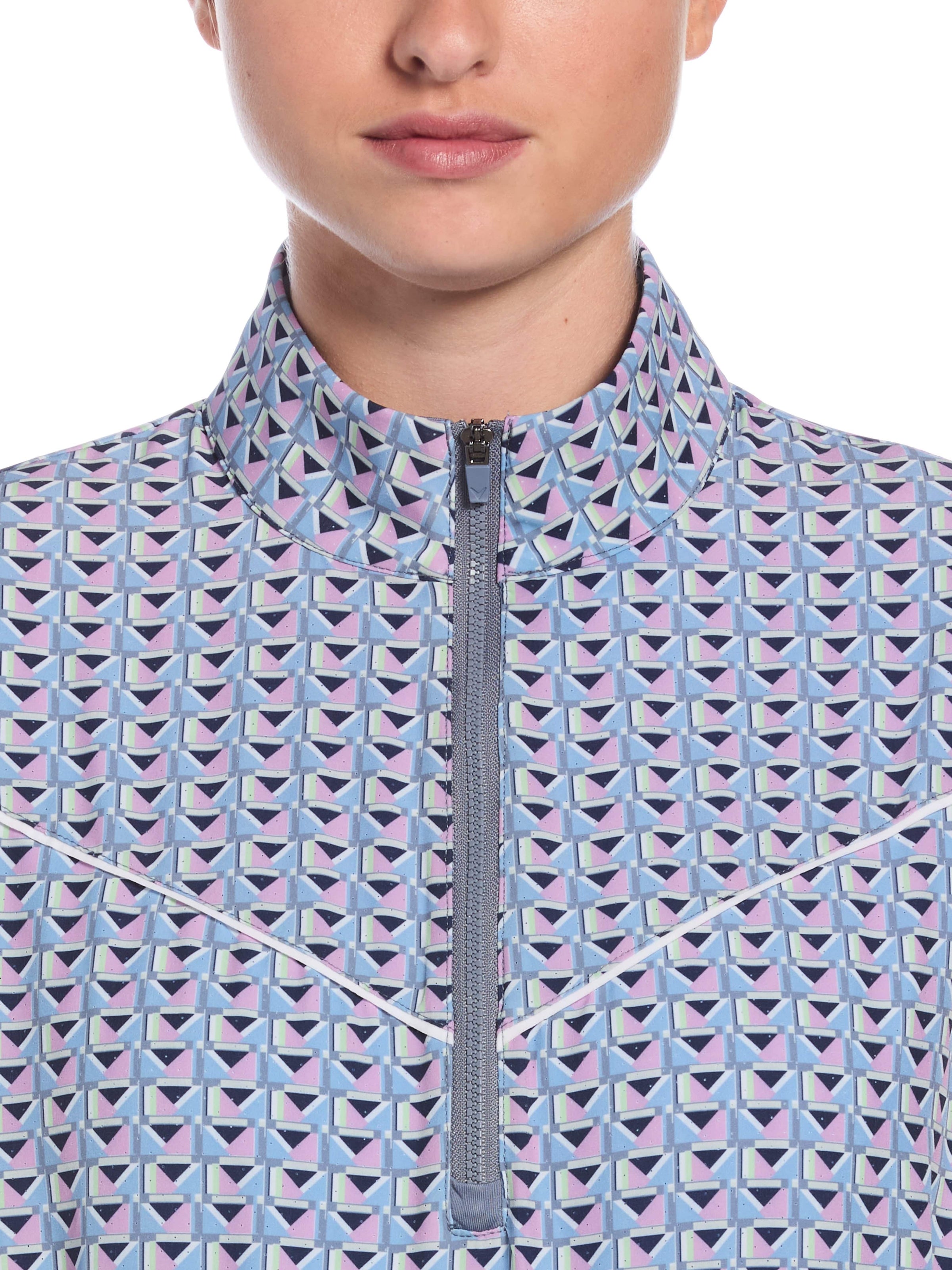 Womens Perforated Woven Cropped Quarter Zip