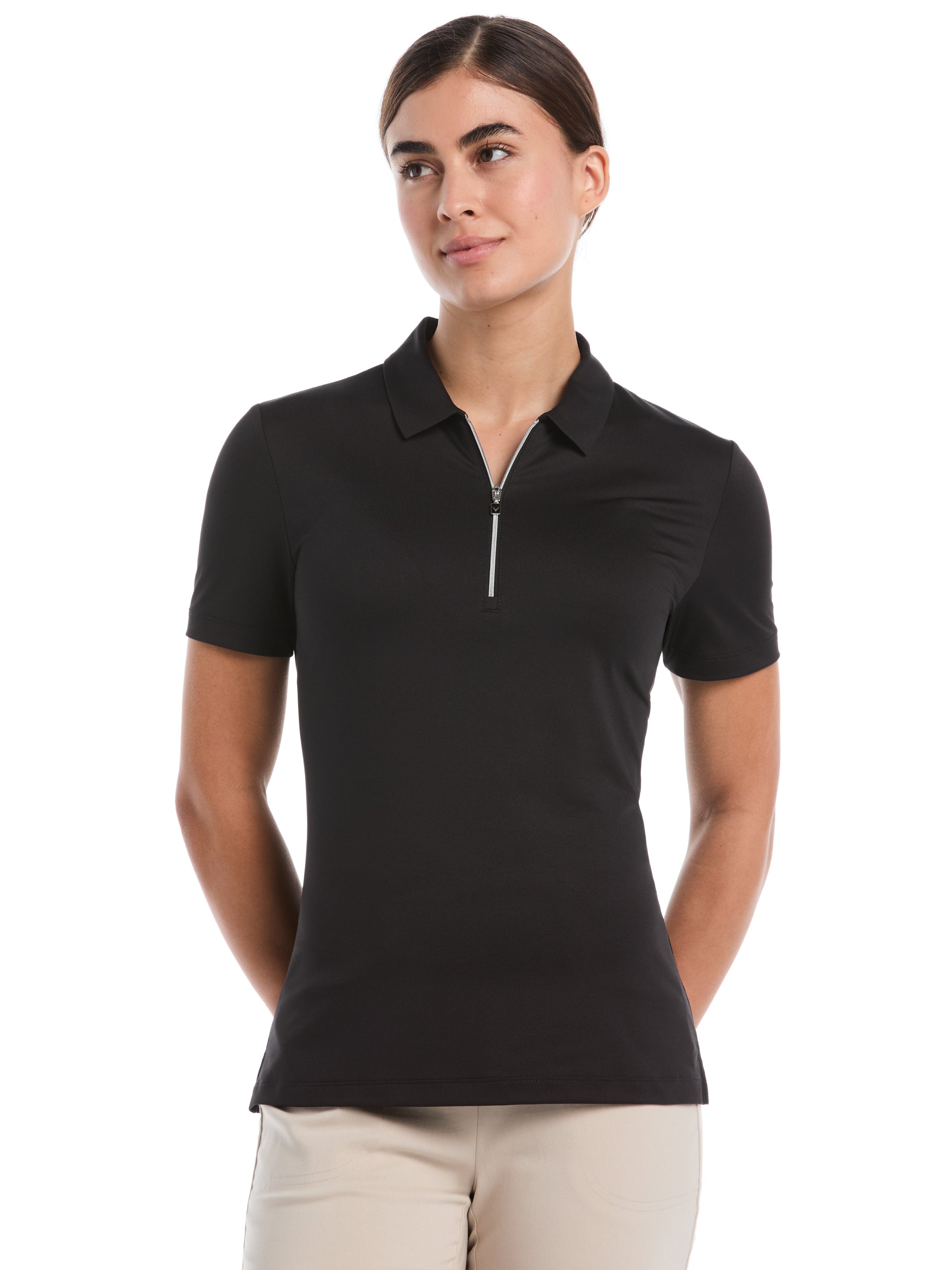Womens Quarter Zip Solid Golf Polo