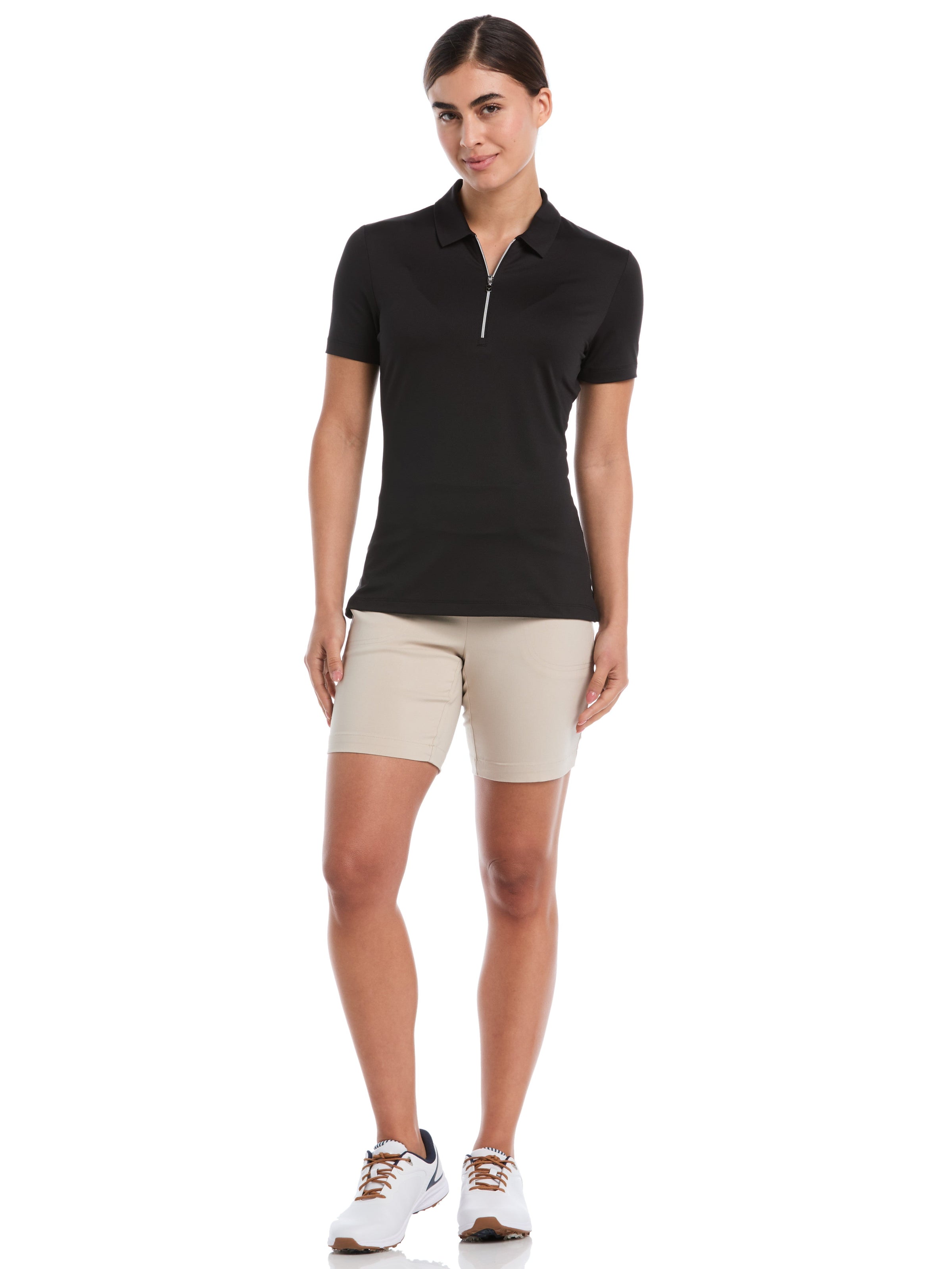 Womens Quarter Zip Solid Golf Polo