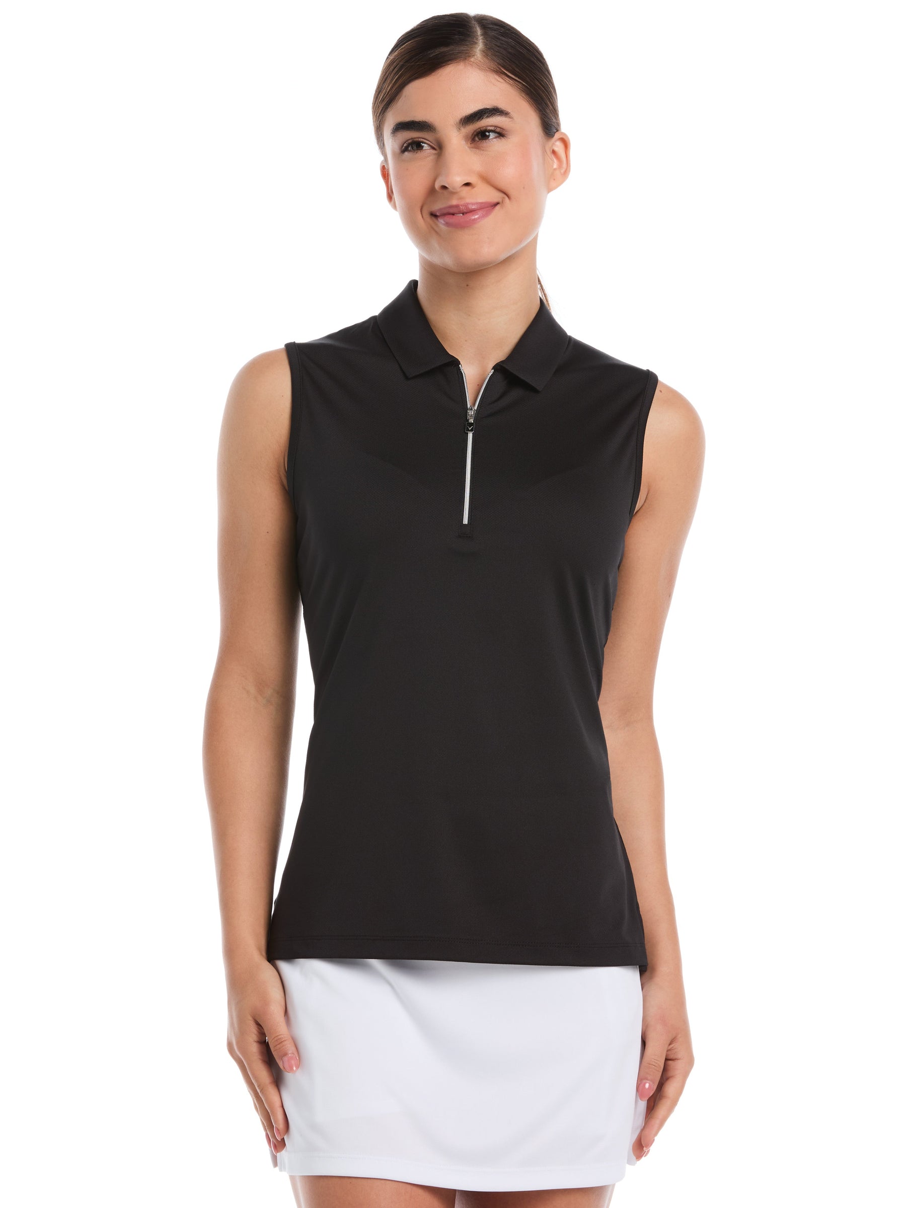 Womens Quarter Zip Solid Sleeveless Golf Polo