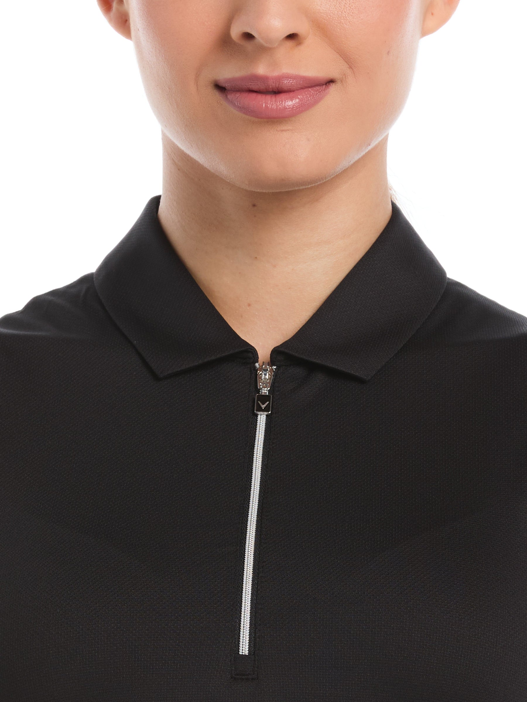 Womens Quarter Zip Solid Sleeveless Golf Polo