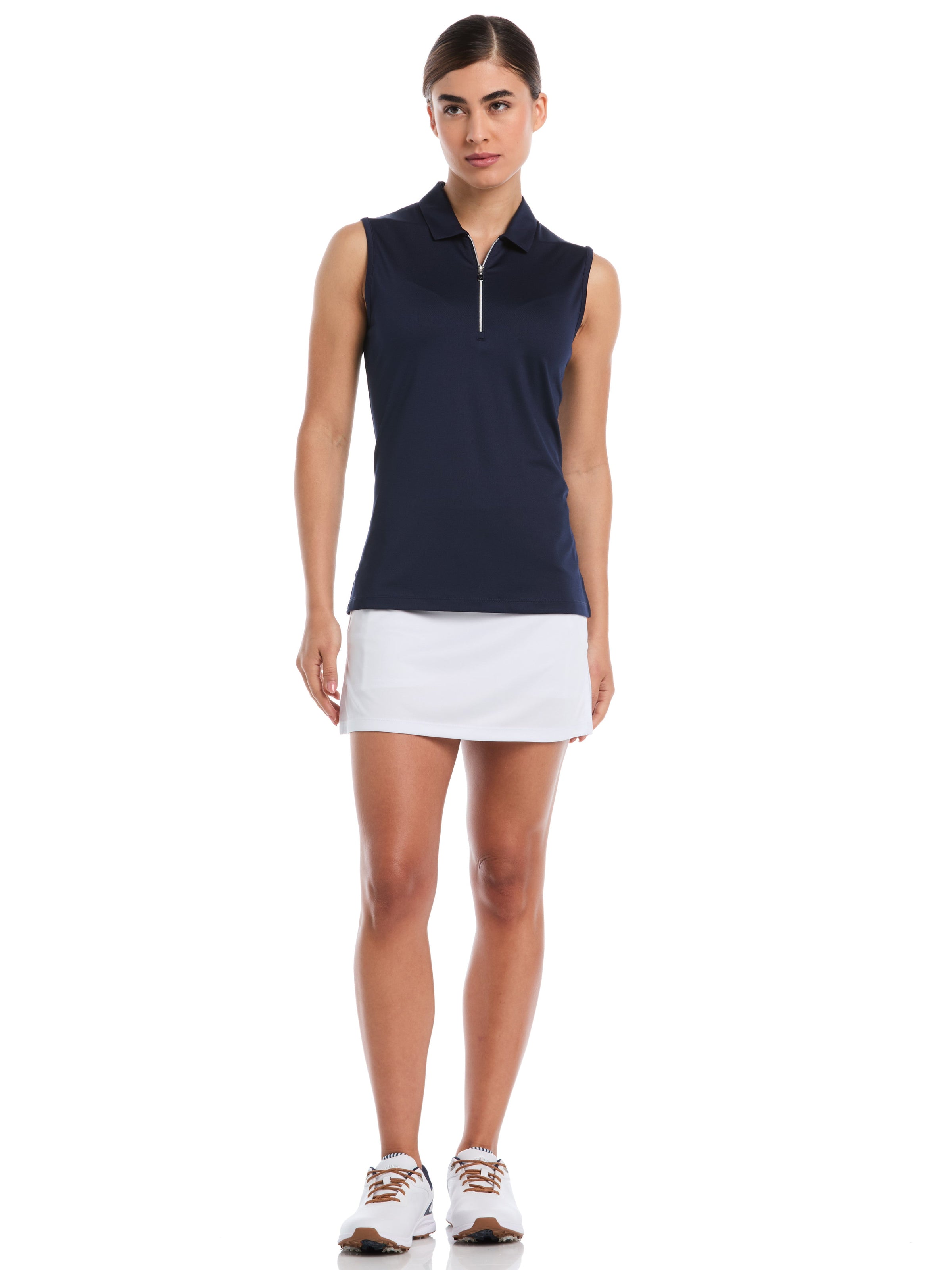 Womens Quarter Zip Solid Sleeveless Golf Polo