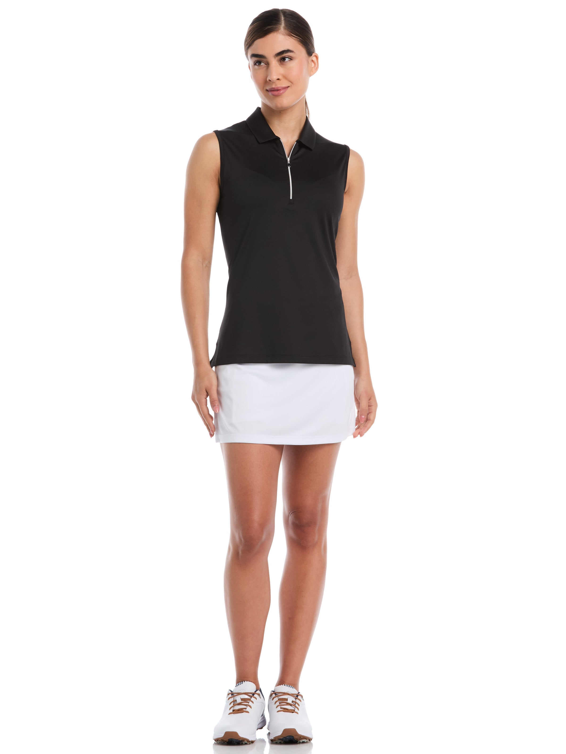 Womens Quarter Zip Solid Sleeveless Golf Polo