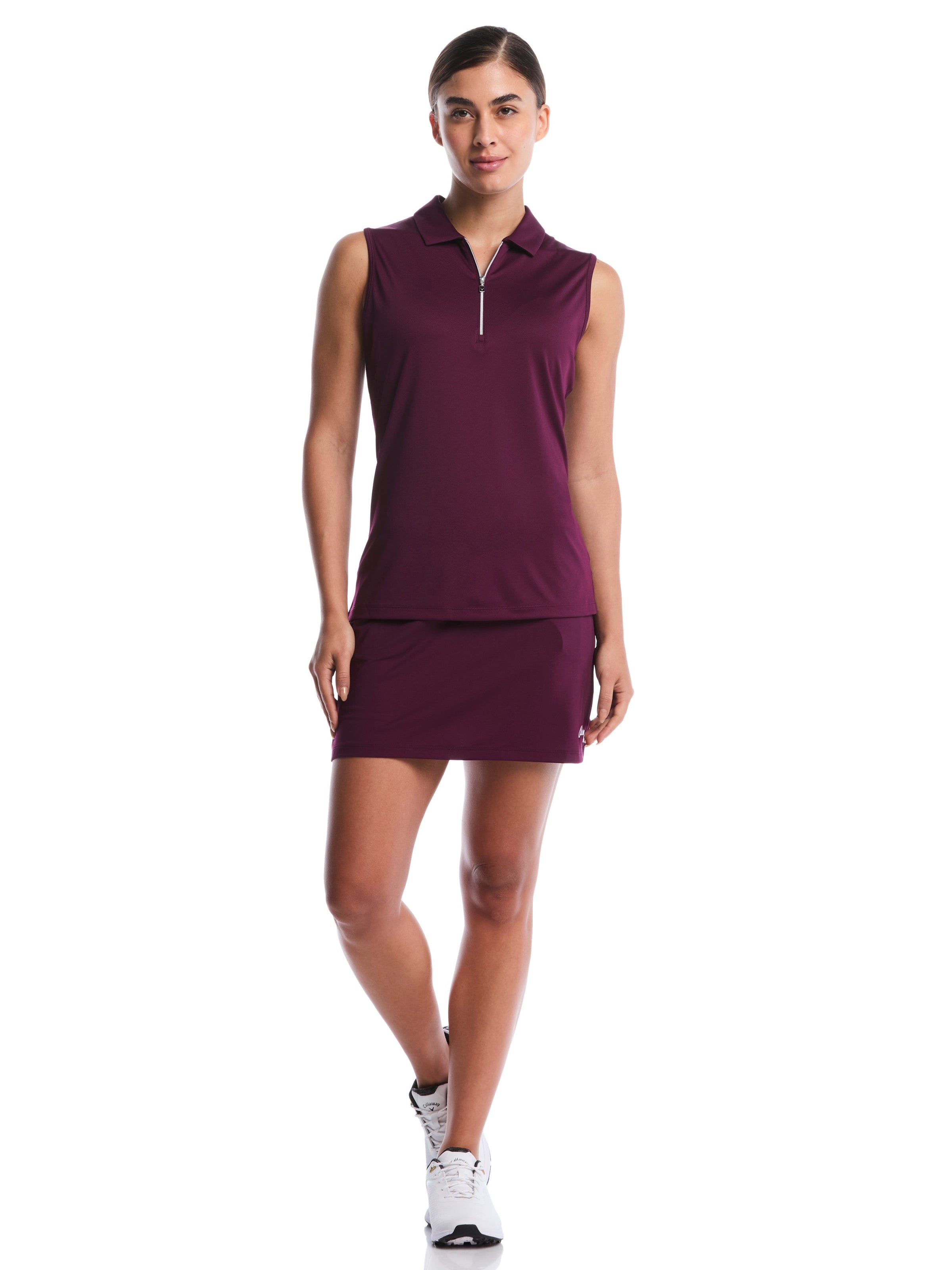 Womens Quarter Zip Solid Sleeveless Golf Polo