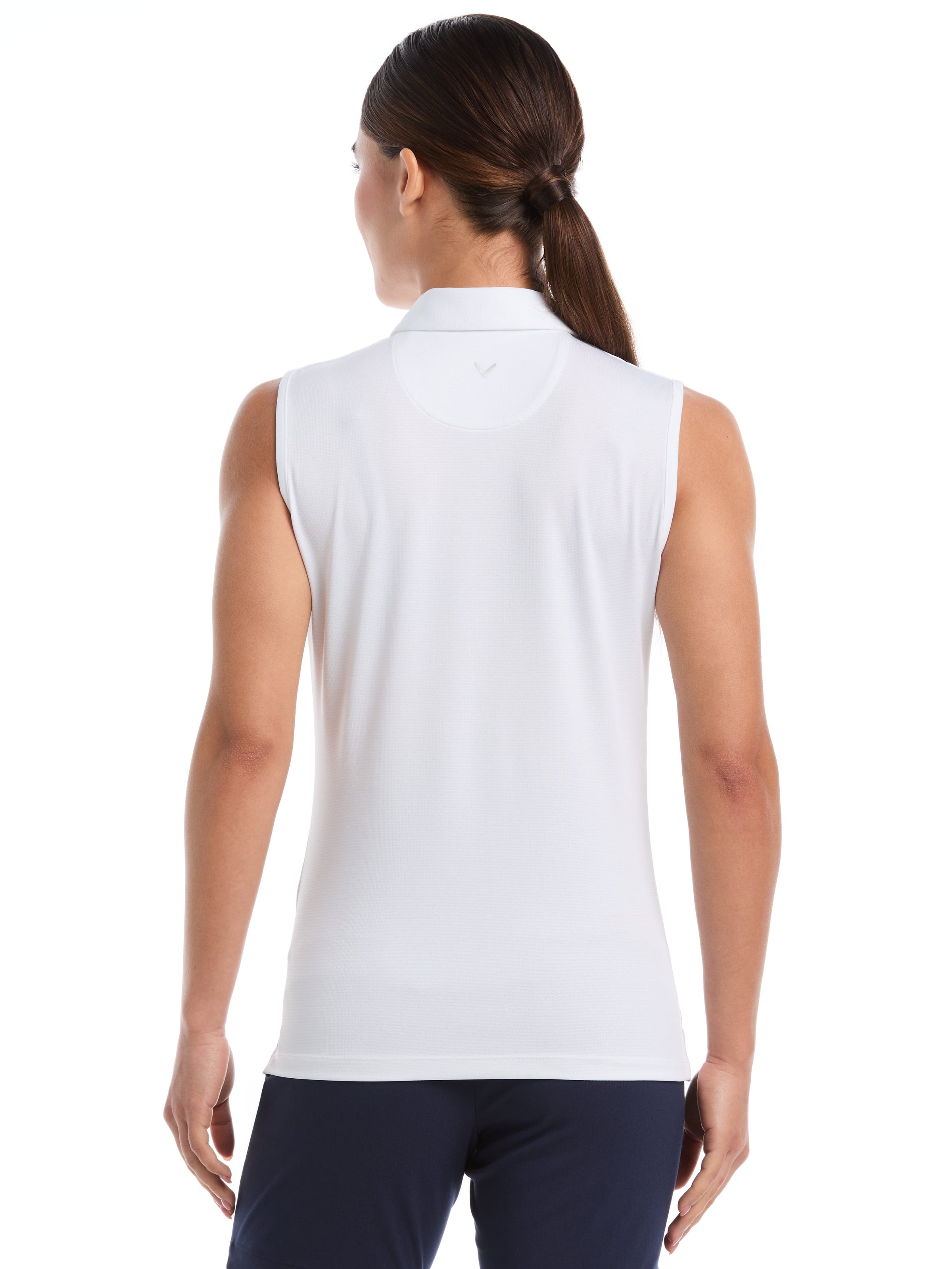 Womens Quarter Zip Solid Sleeveless Golf Polo