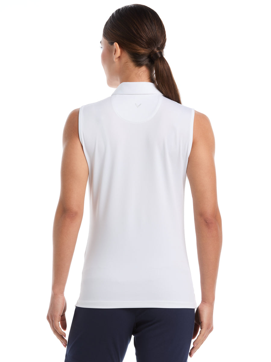 Womens Quarter Zip Solid Sleeveless Golf Polo