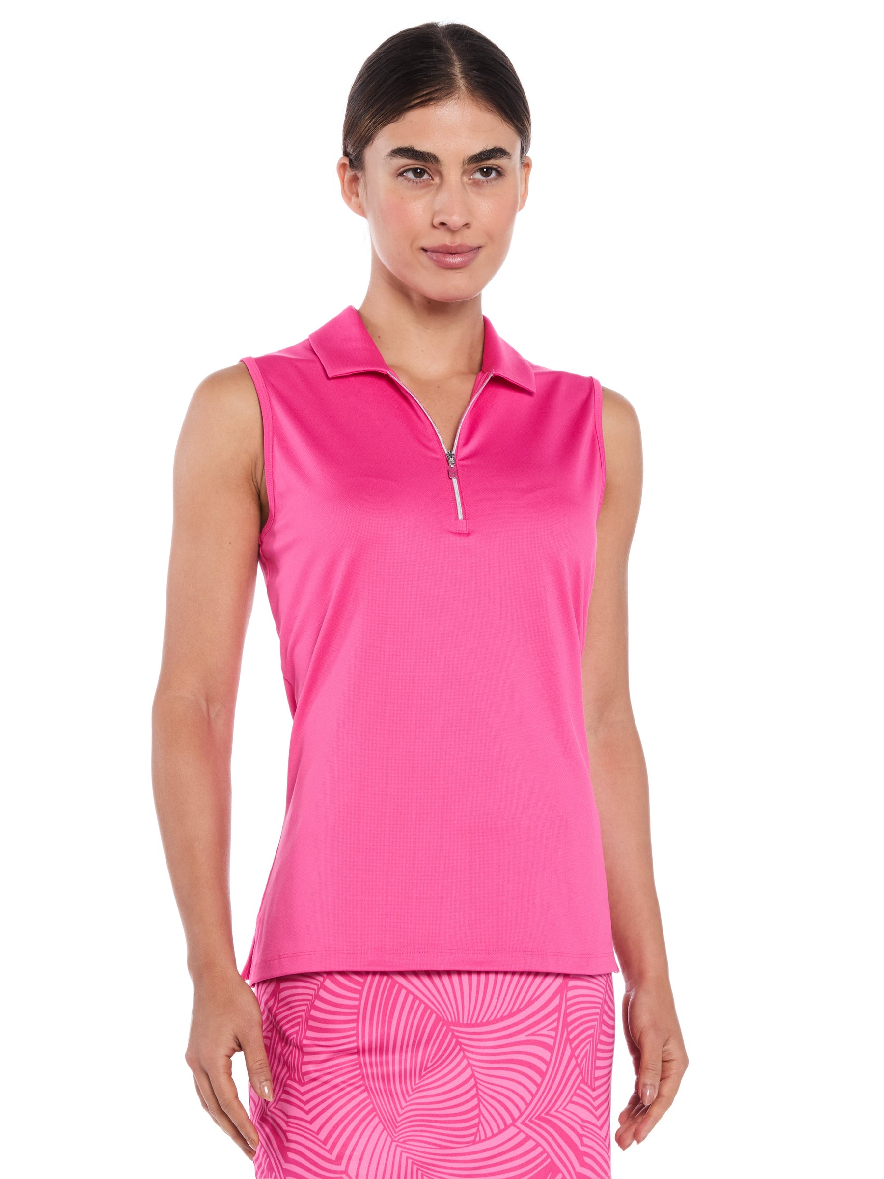 Womens Quarter Zip Solid Sleeveless Golf Polo