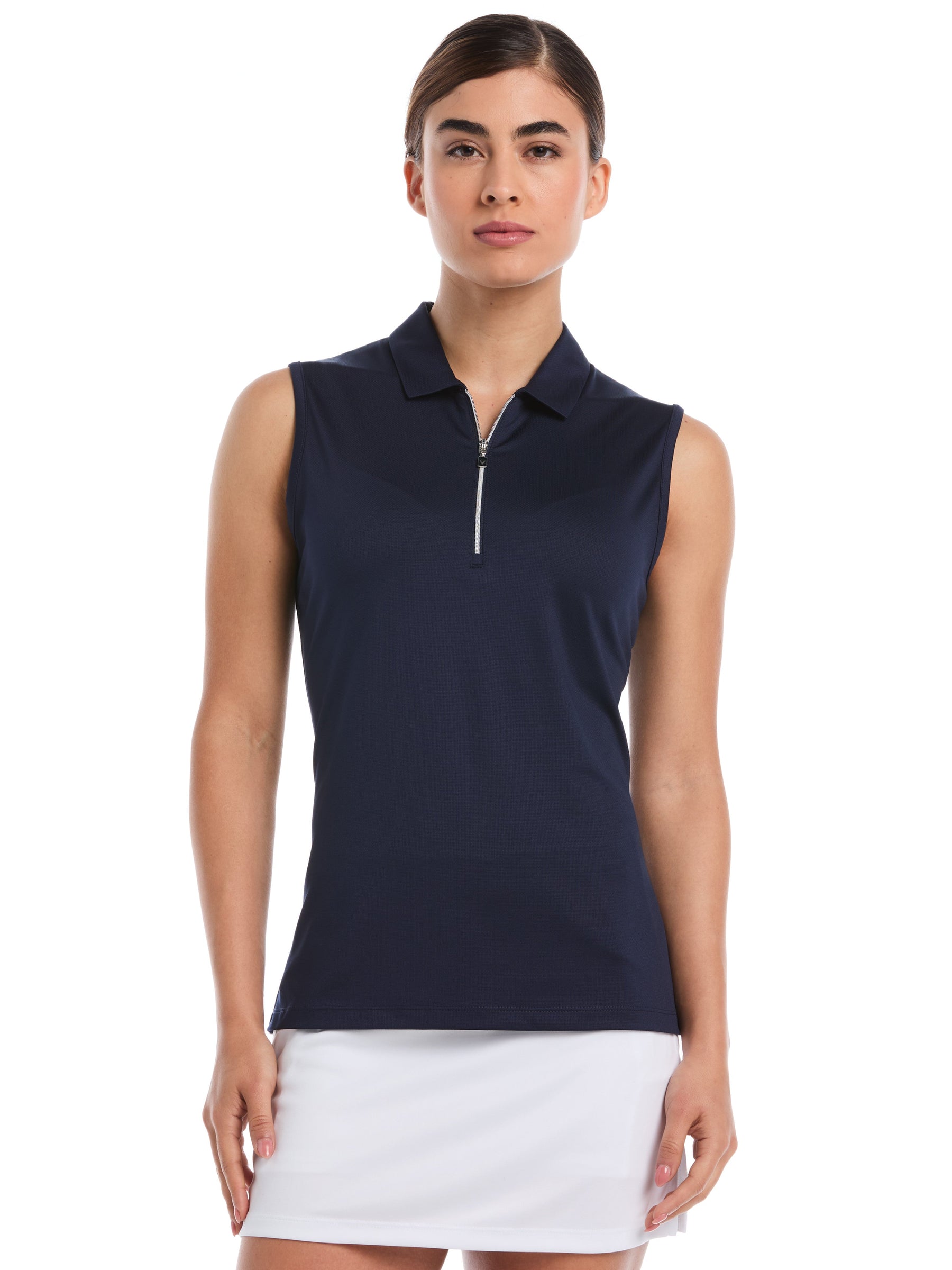 Womens Quarter Zip Solid Sleeveless Golf Polo