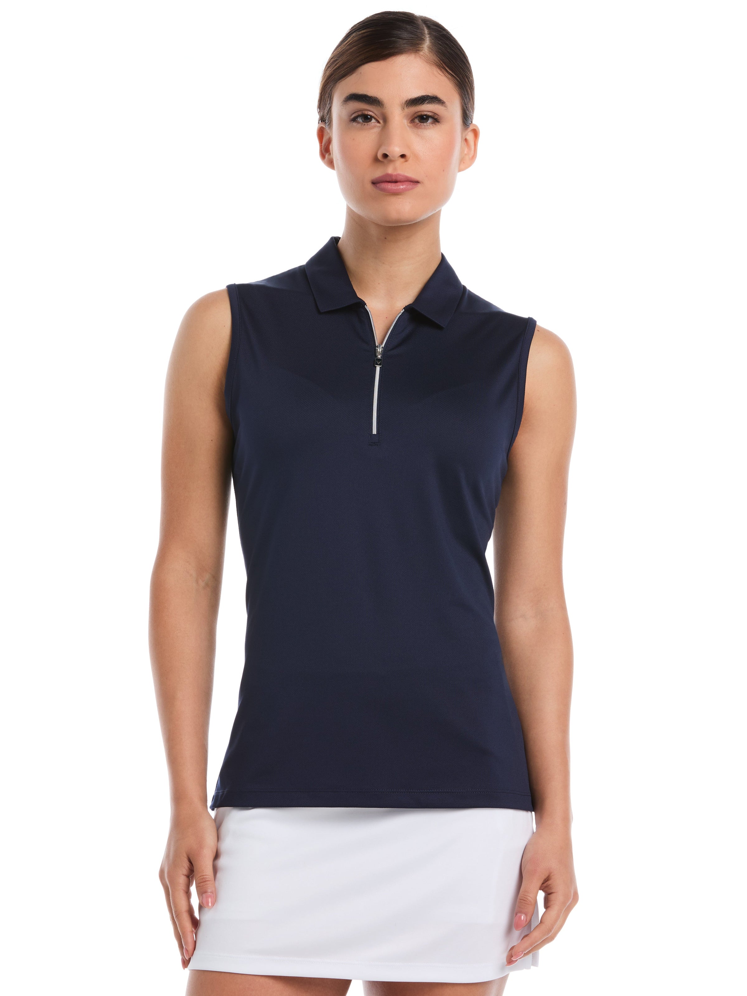 Womens Quarter Zip Solid Sleeveless Golf Polo