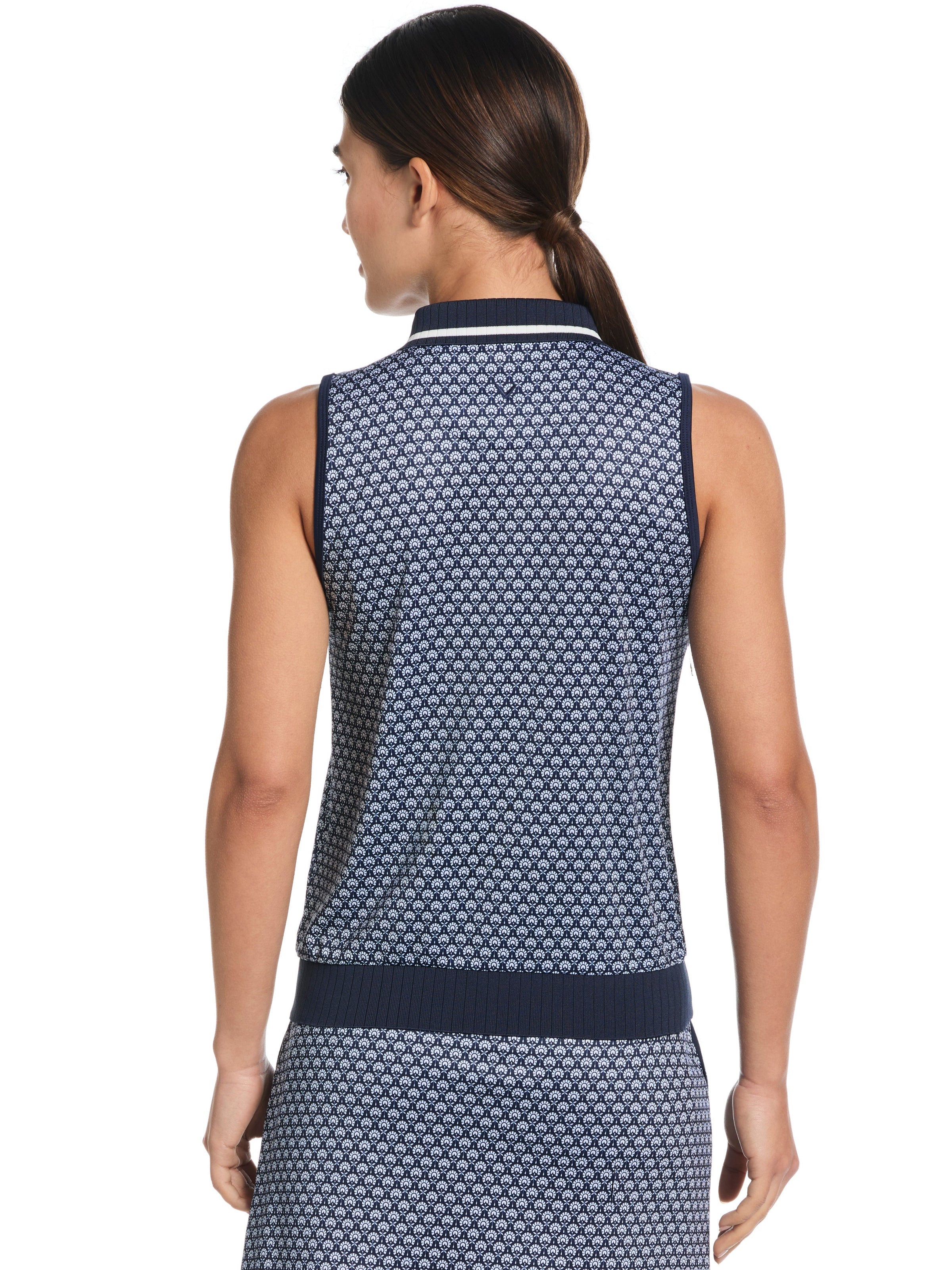 Womens Scarf Geo Print Rib Collar Polo