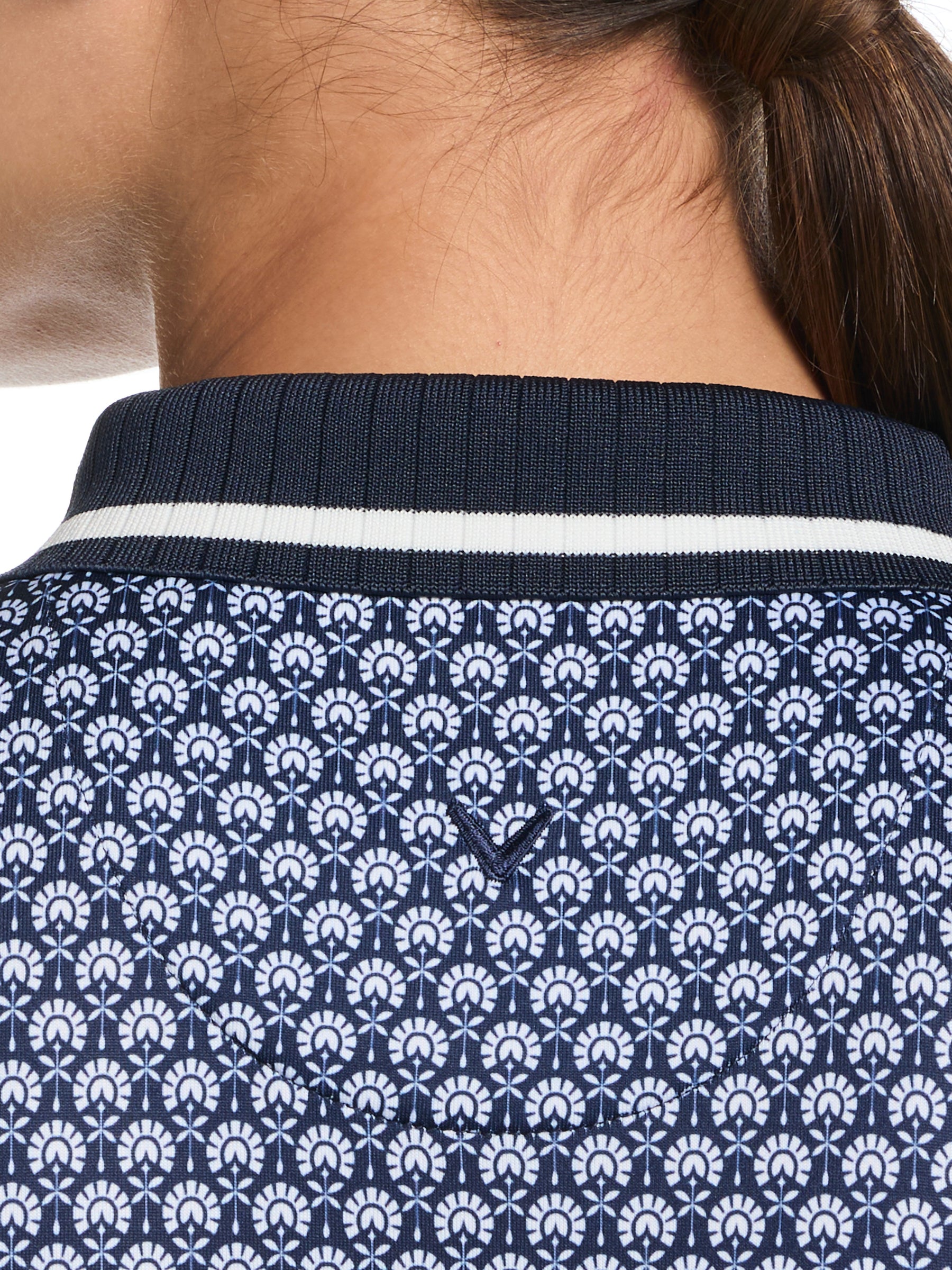Womens Scarf Geo Print Rib Collar Polo