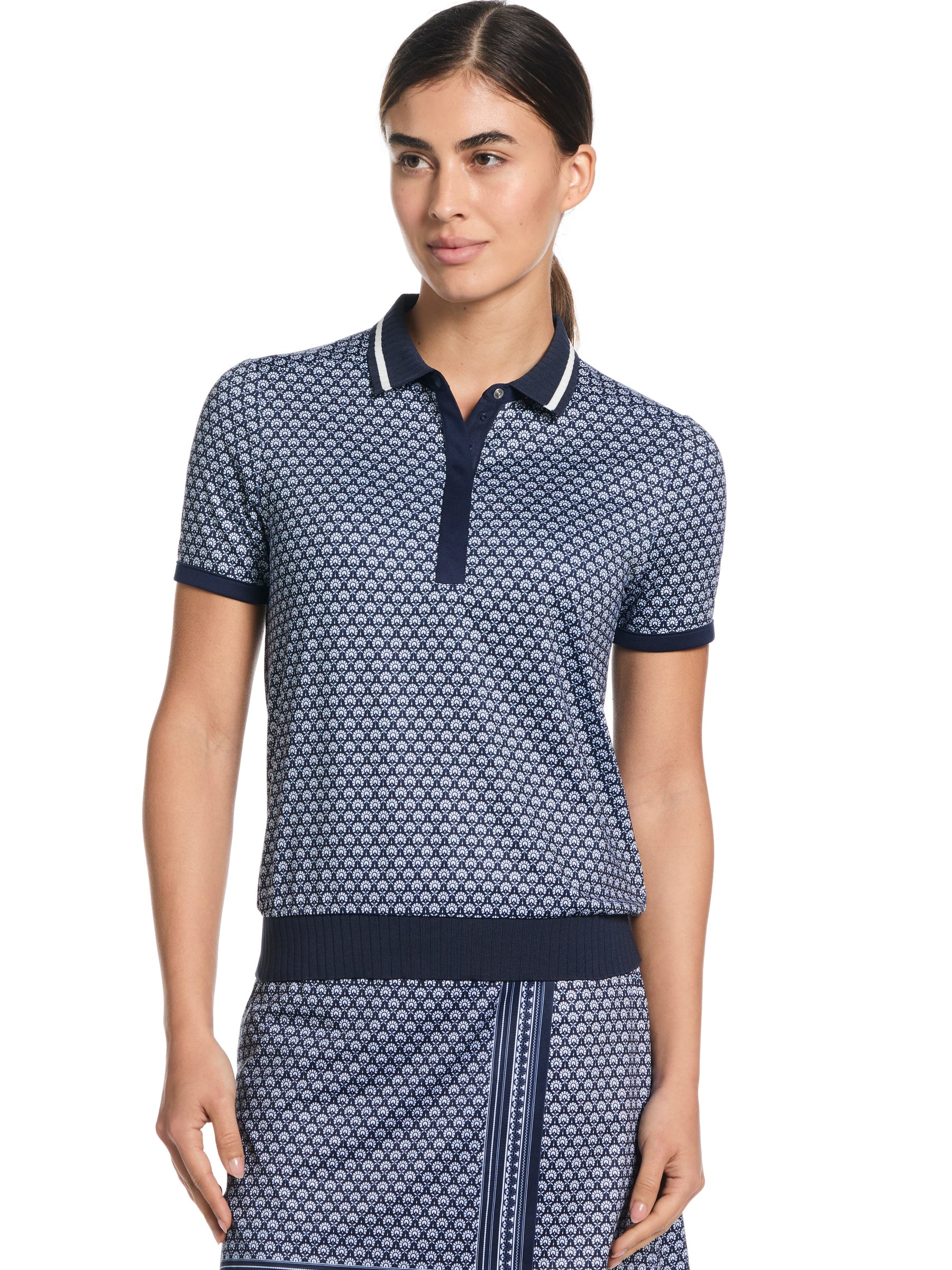 Womens Scarf Geo Printed Performance Golf Polo