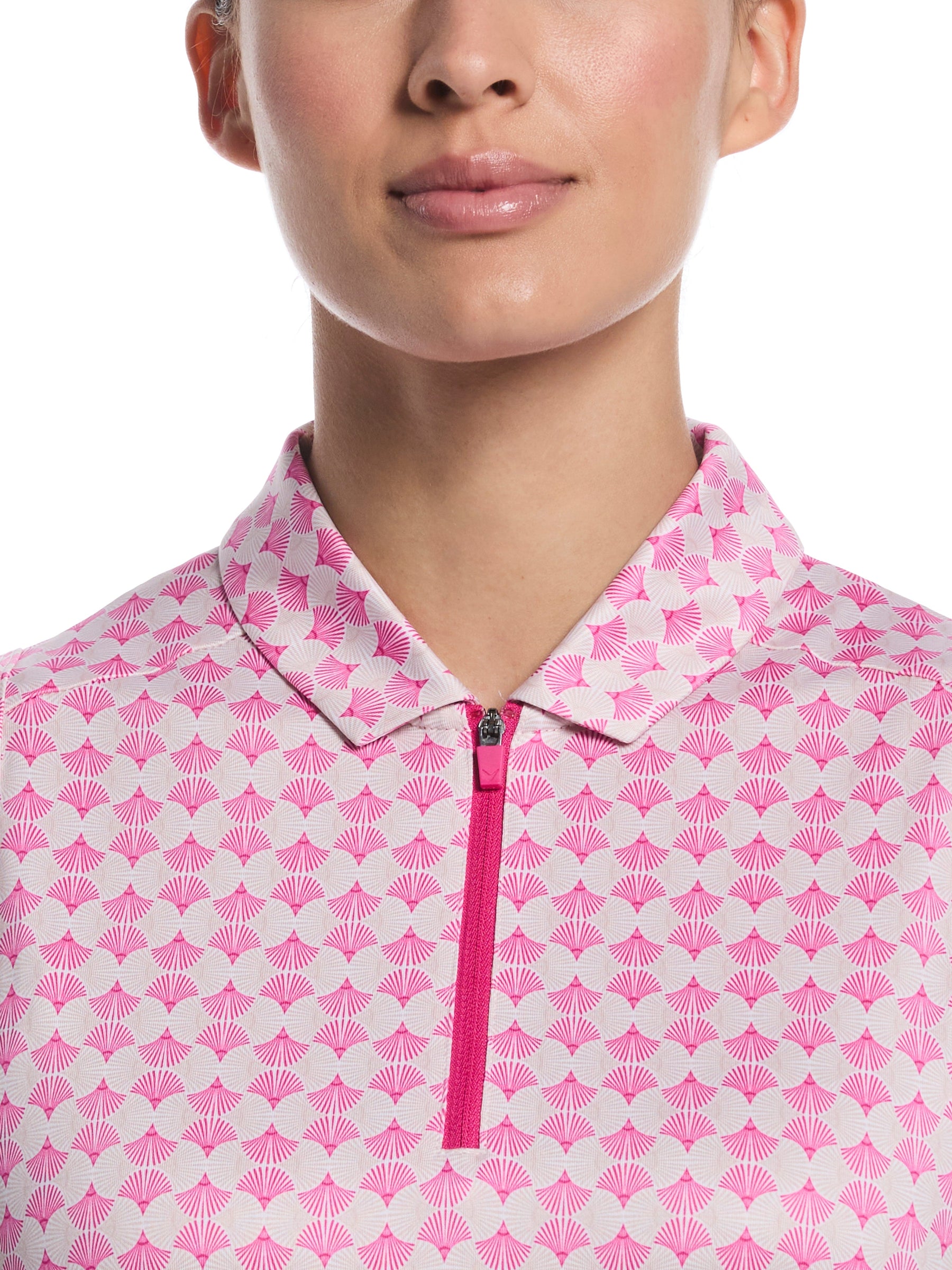Womens Sleeveless Deco Geo Print Golf Polo