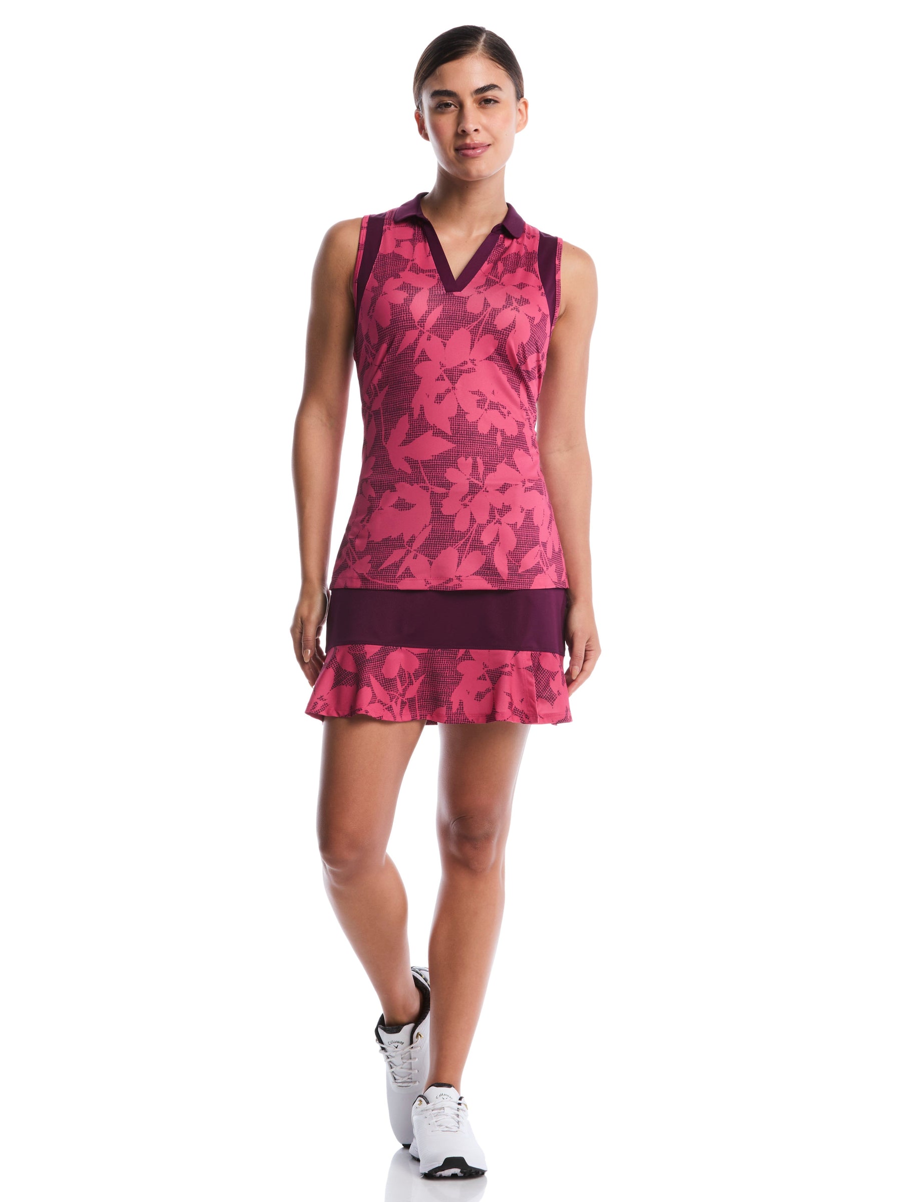 Womens Sleeveless Floral Printed Polo