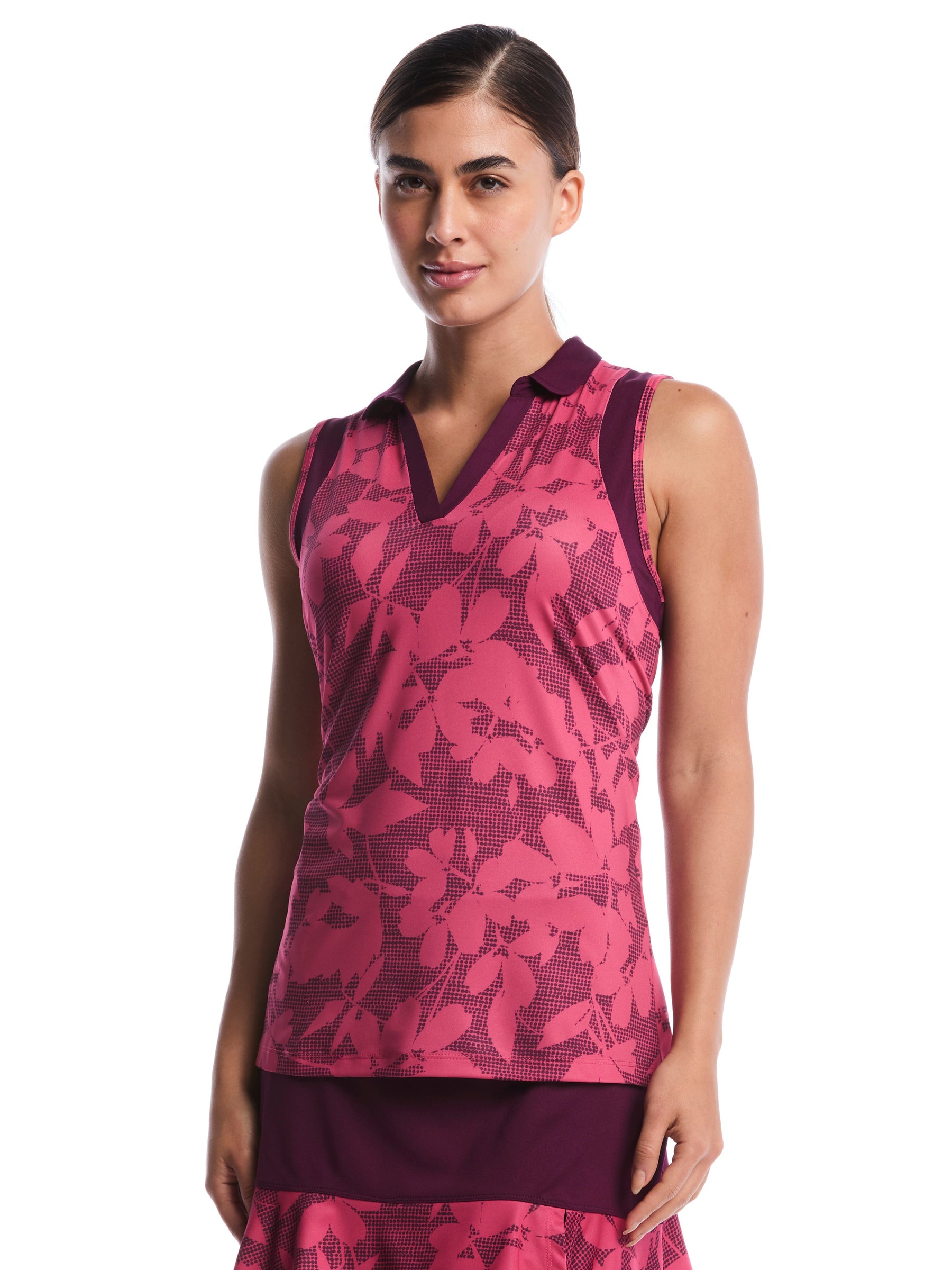 Womens Sleeveless Floral Printed Polo