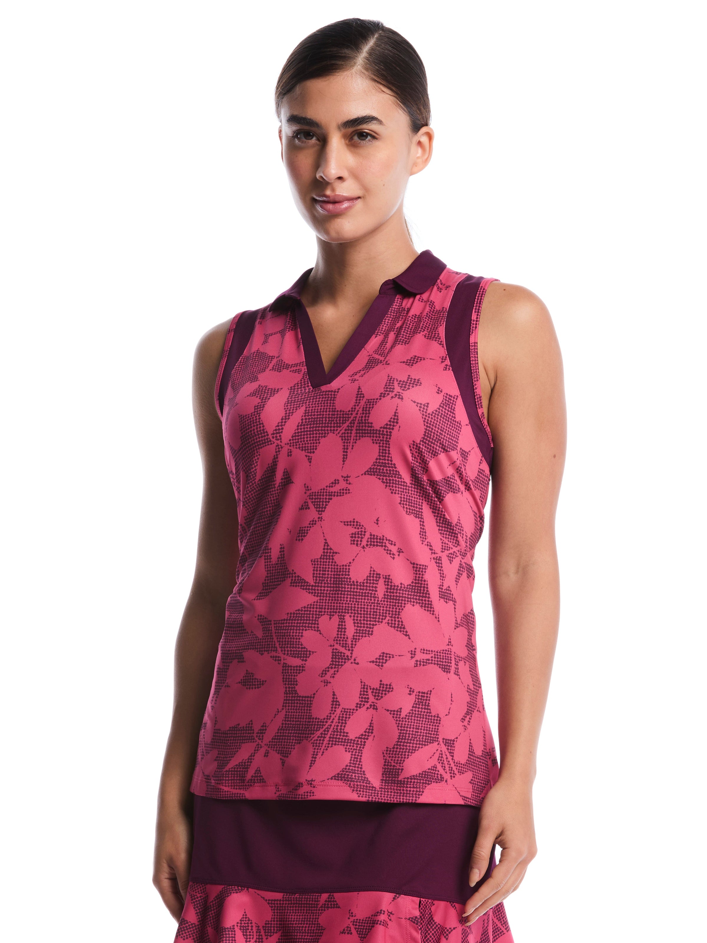 Womens Sleeveless Floral Printed Polo
