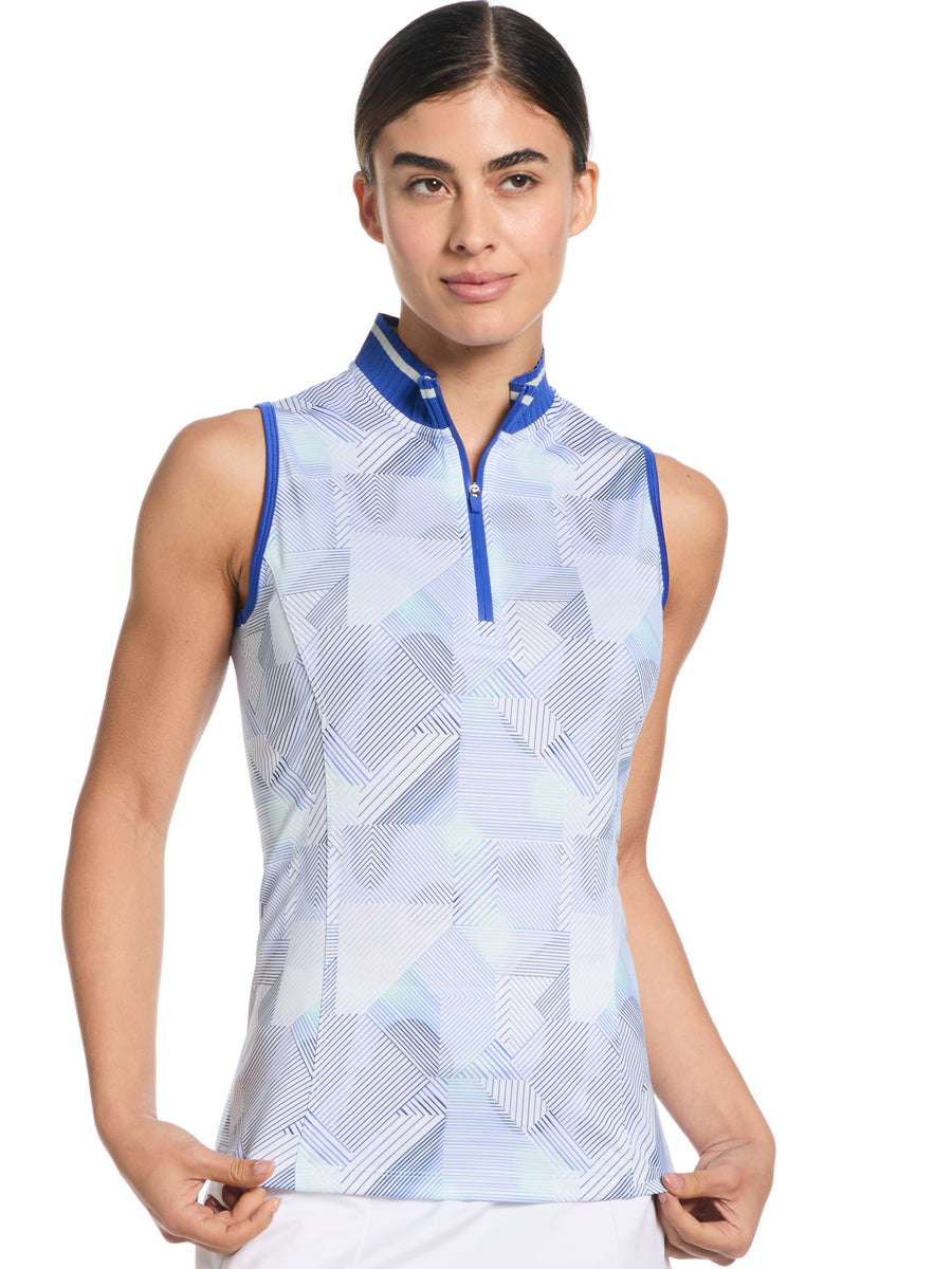 Womens Sleeveless Rib Collar Quarter Zip Golf Shirt
