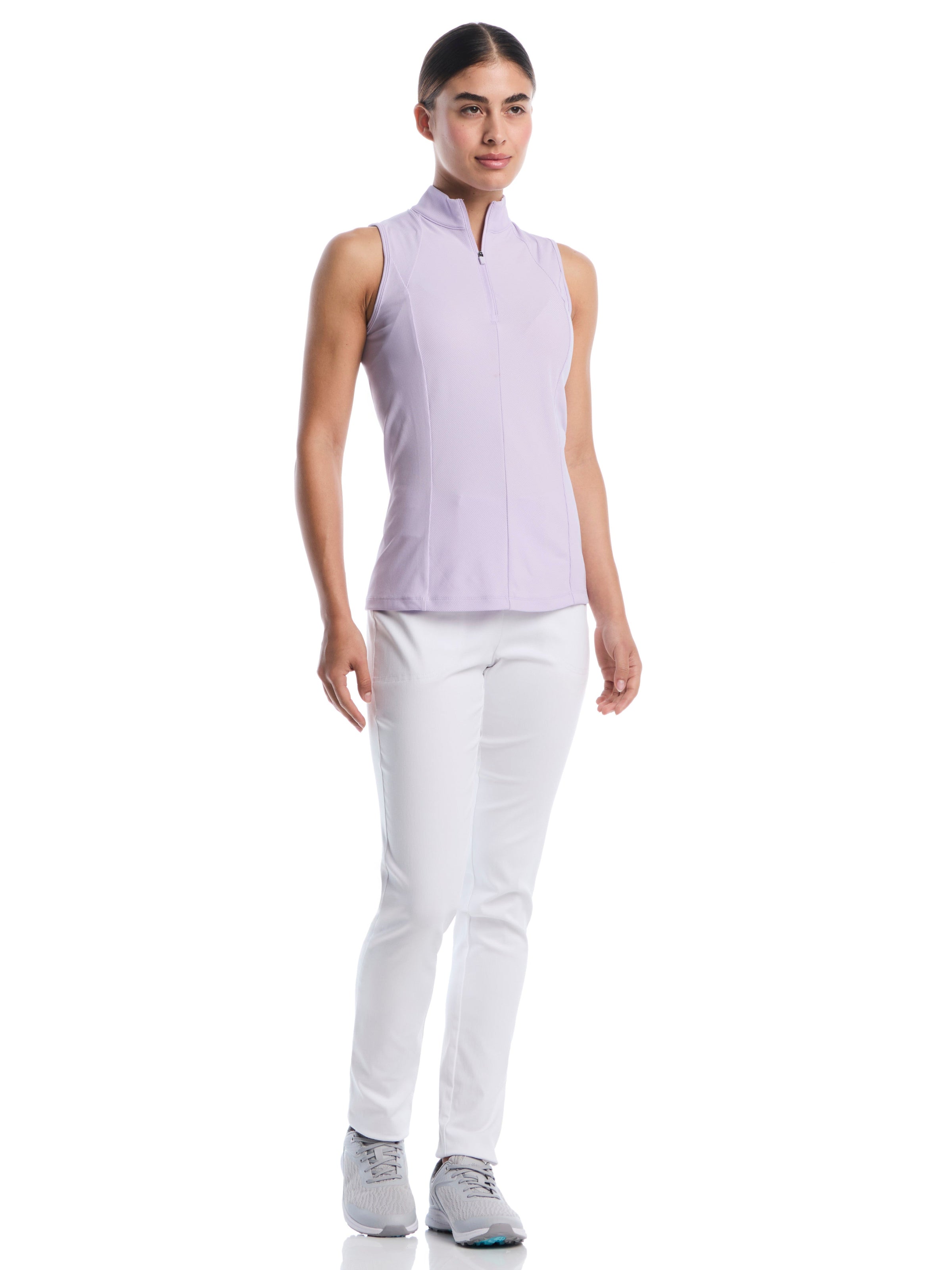 Womens Sleeveless Rib Print Shirt