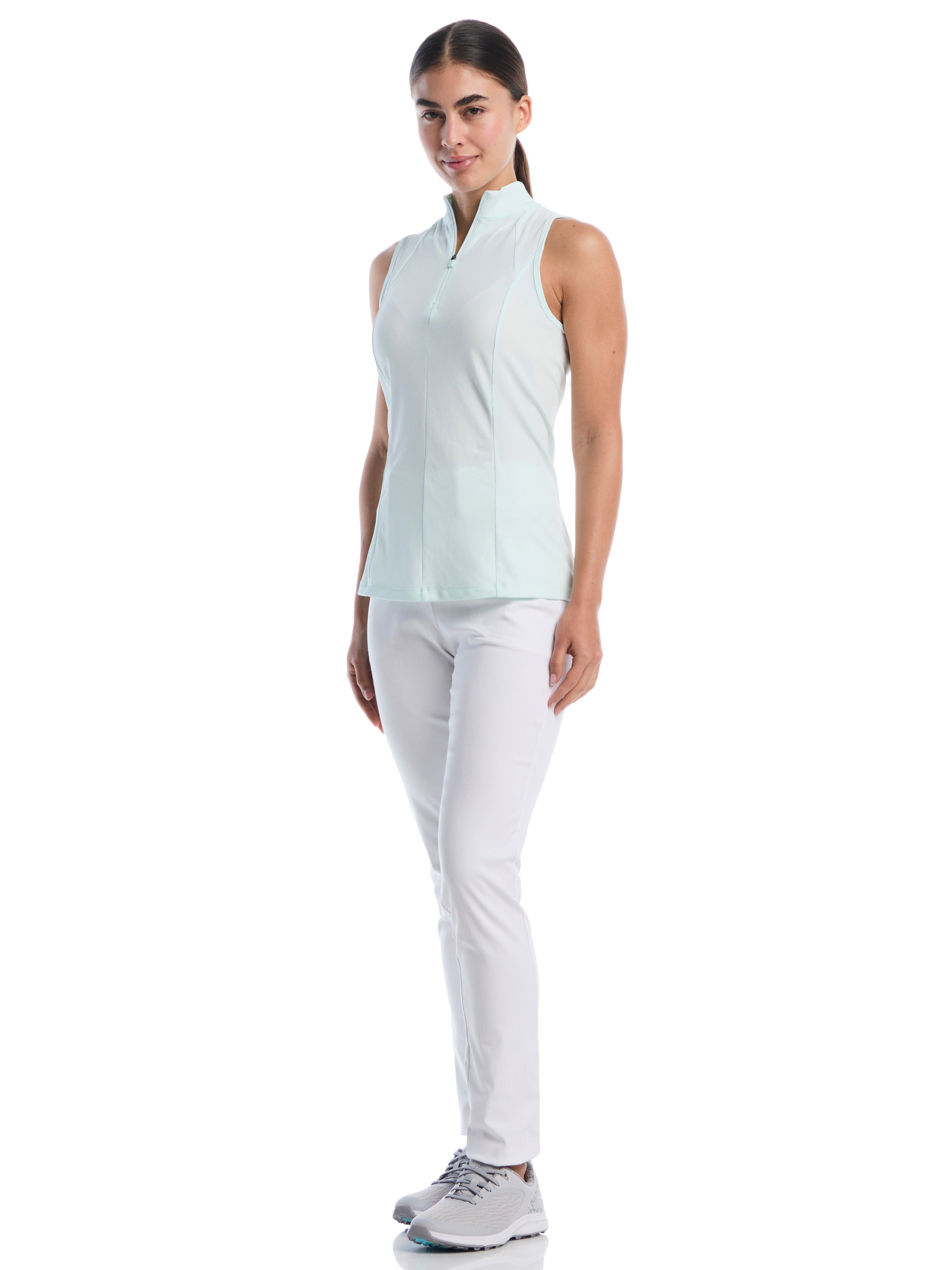 Womens Sleeveless Rib Print Shirt